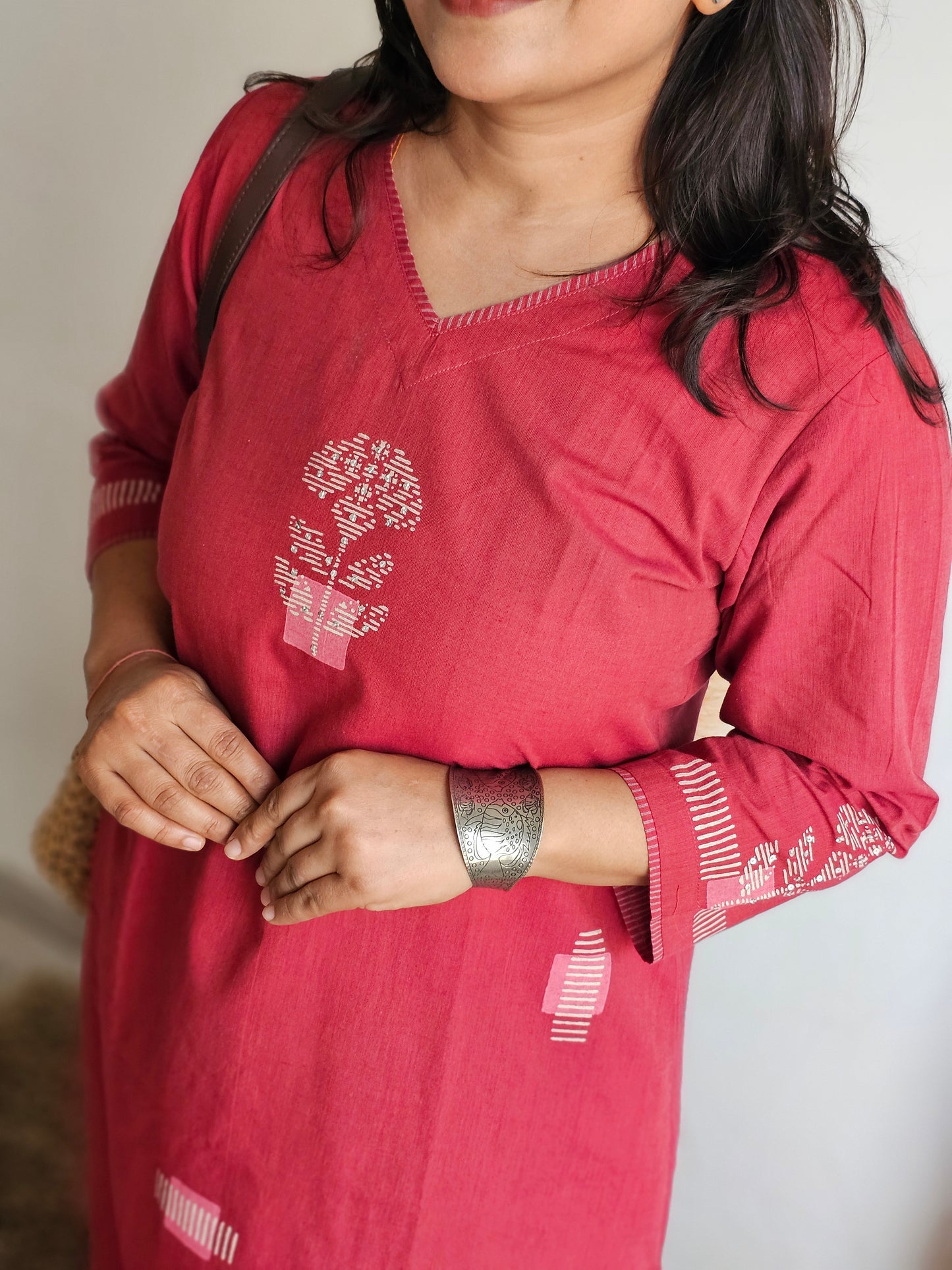 Red Block-Printed Kurta-Plazo Set