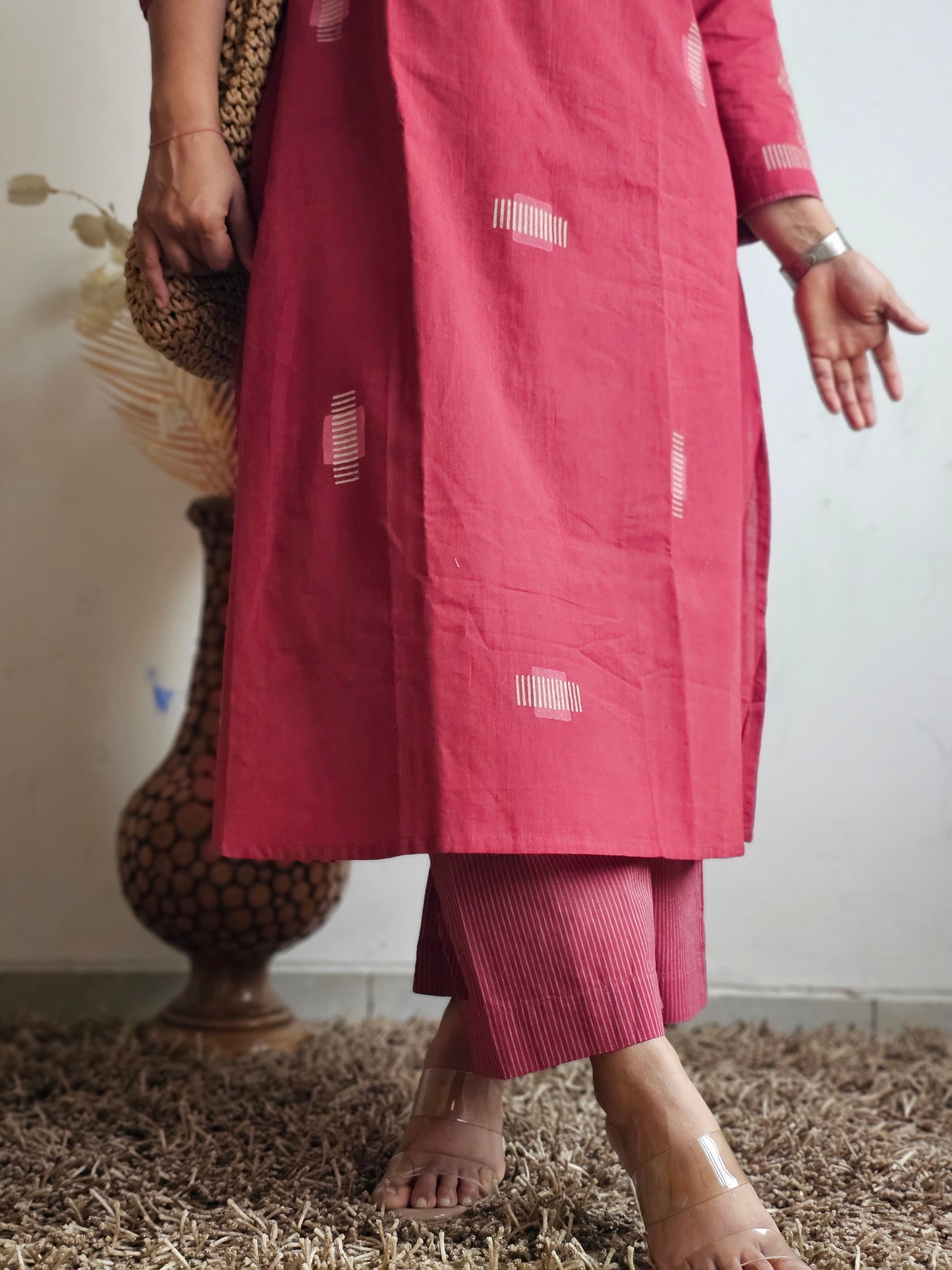 Red Block-Printed Kurta-Plazo Set