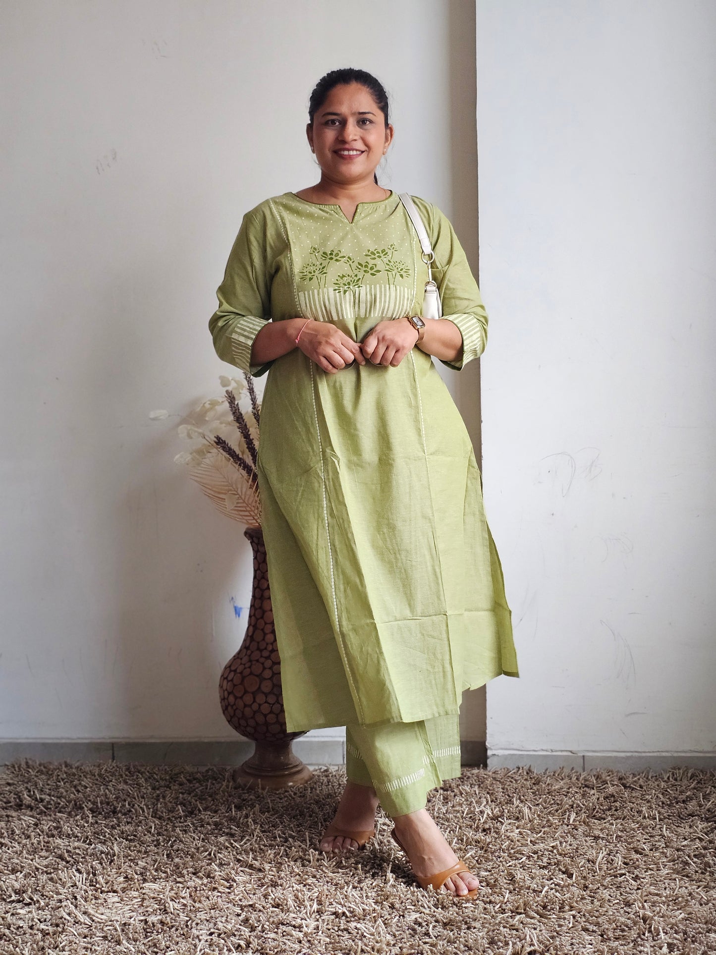 Green Floral Yoke A-Line Kurta Set