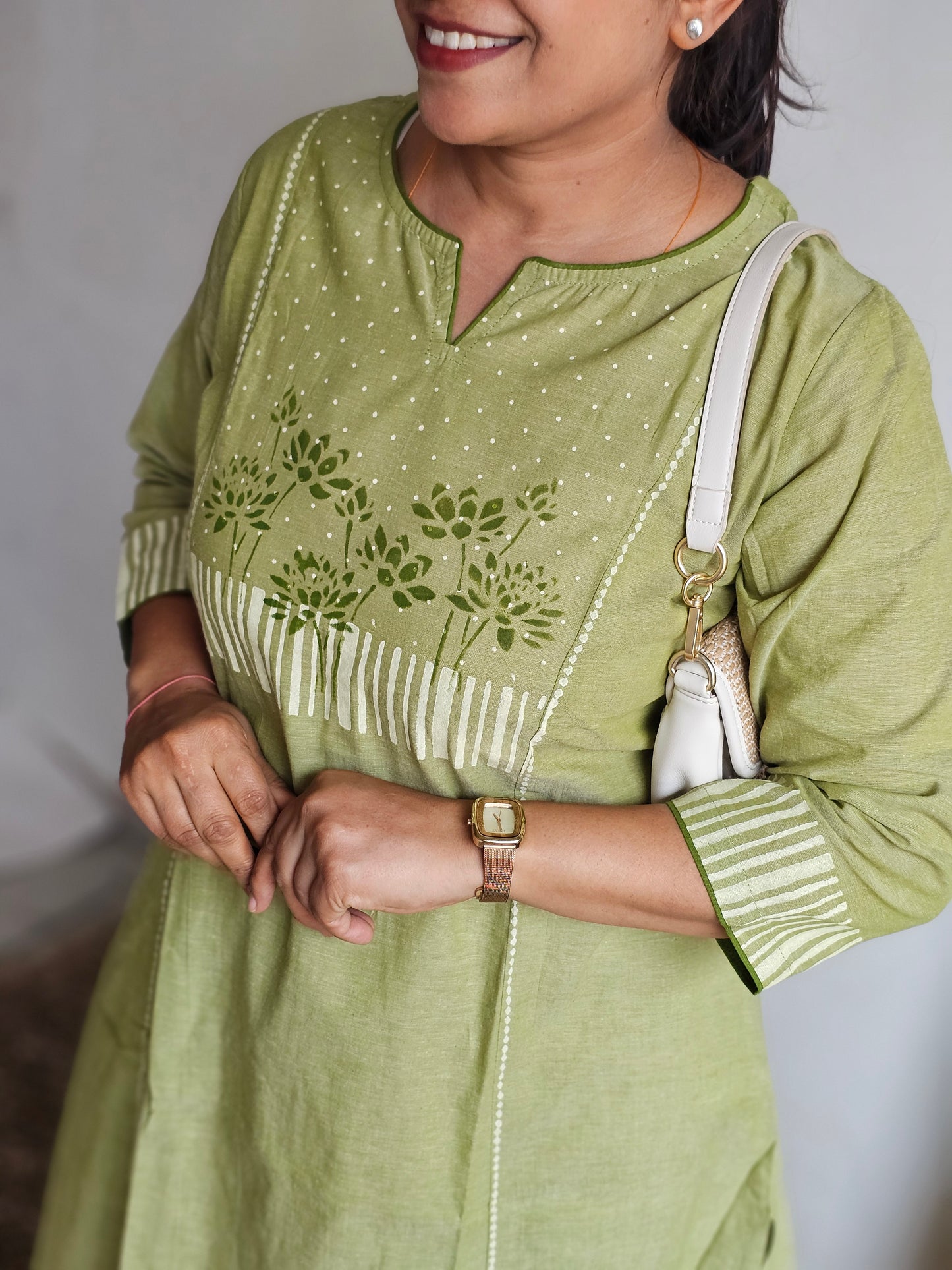 Green Floral Yoke A-Line Kurta Set