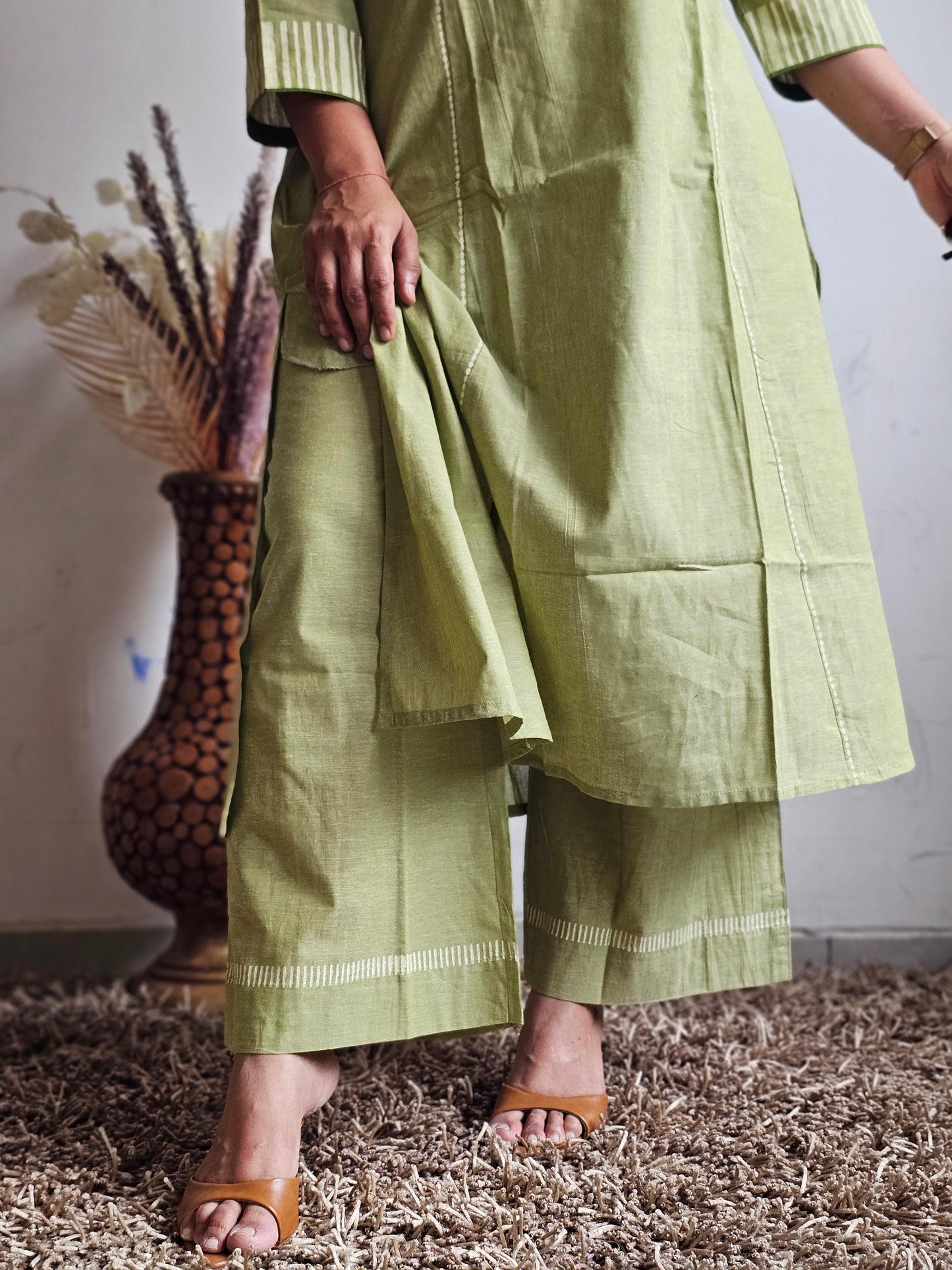 Green Floral Yoke A-Line Kurta Set