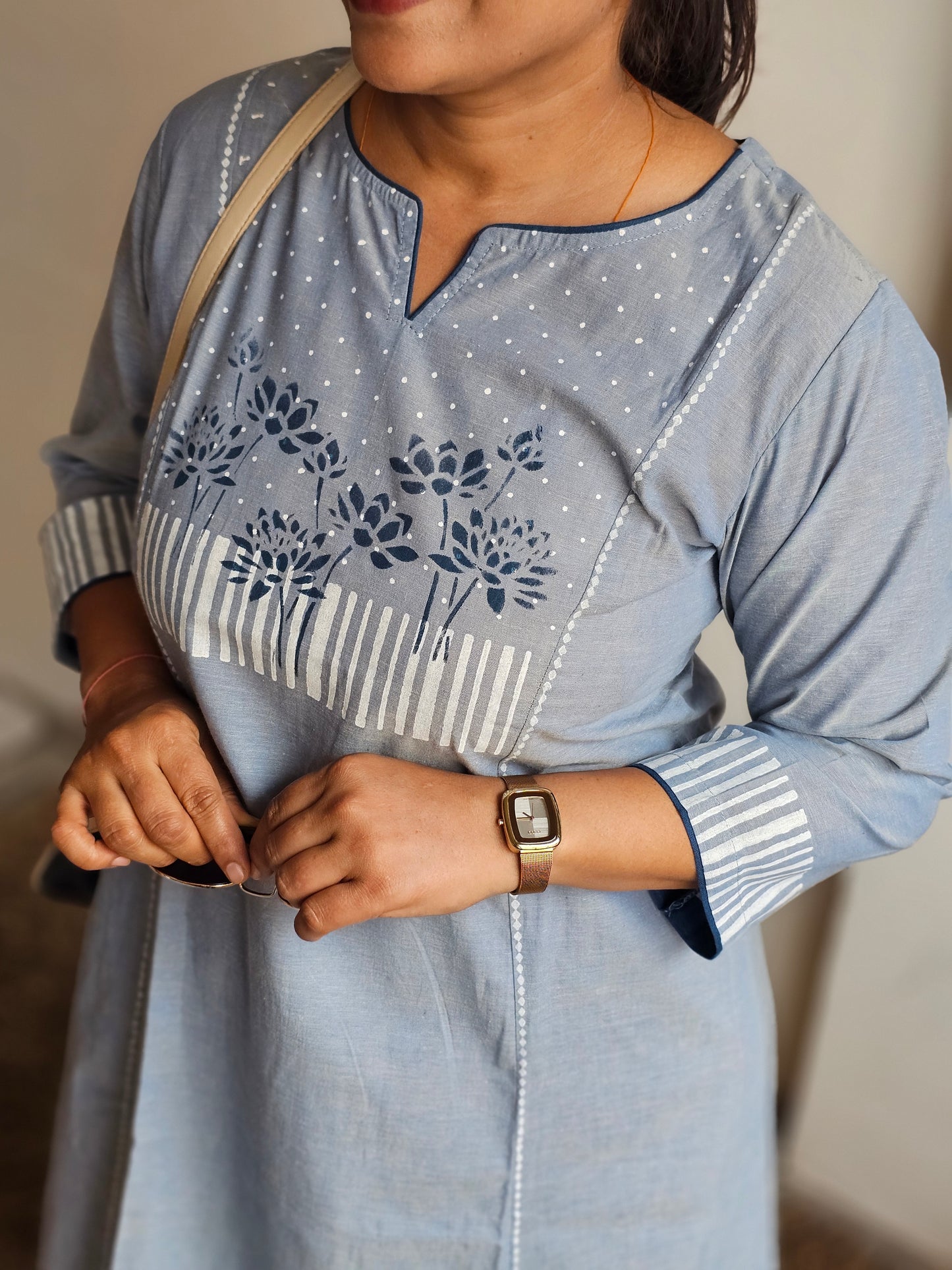 Blue Floral Yoke A-Line Kurta Set