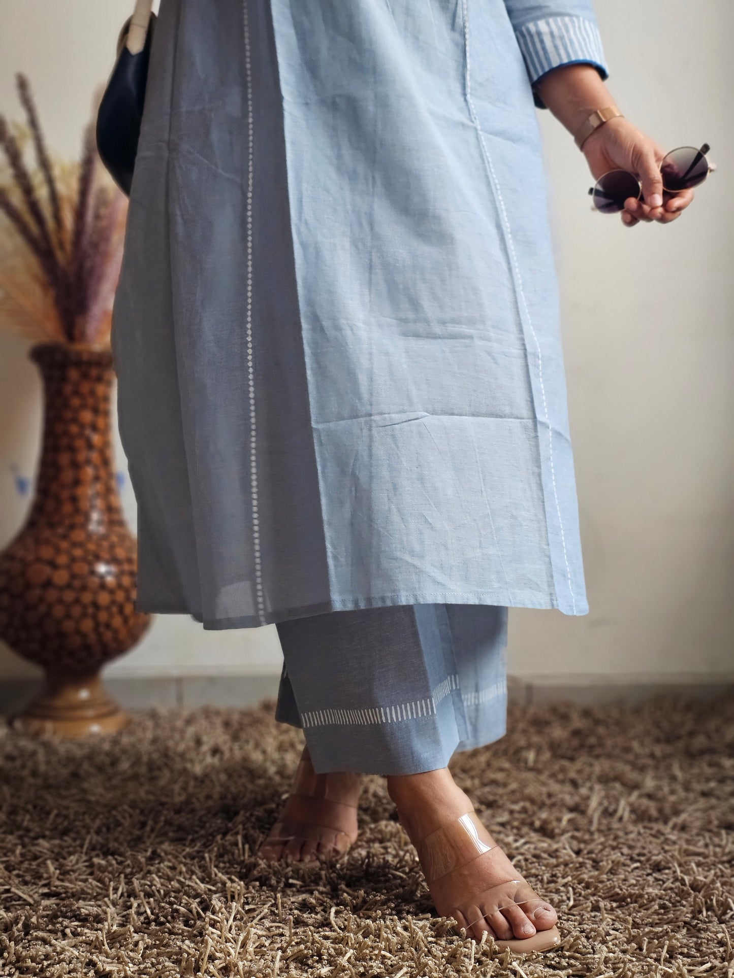 Blue Floral Yoke A-Line Kurta Set