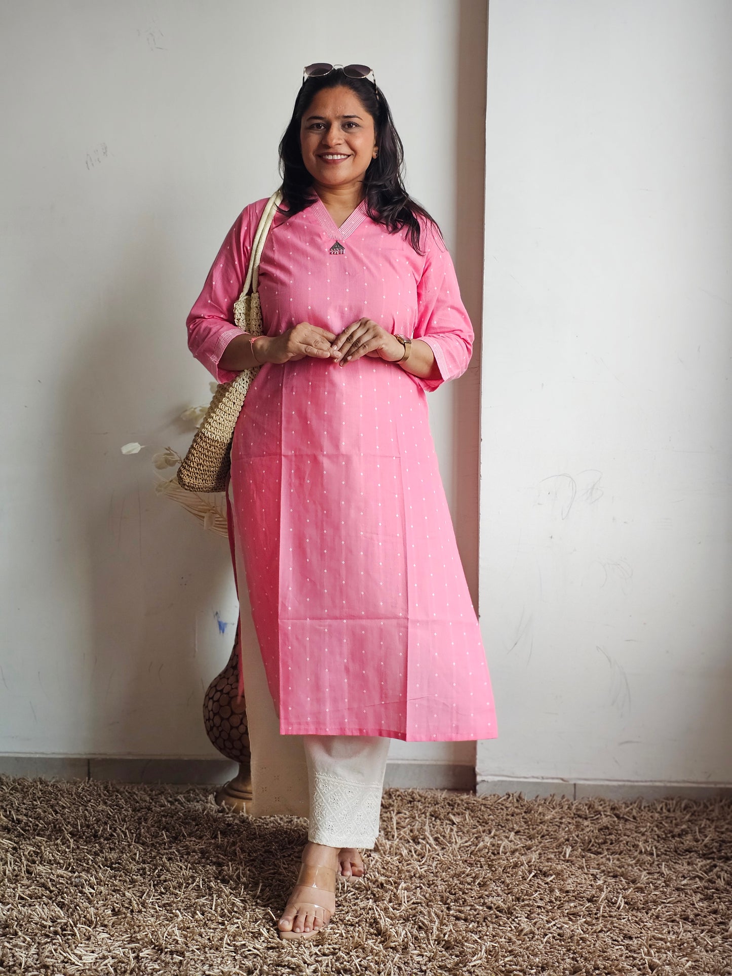 Pink V-Neck Straight Only Kurti