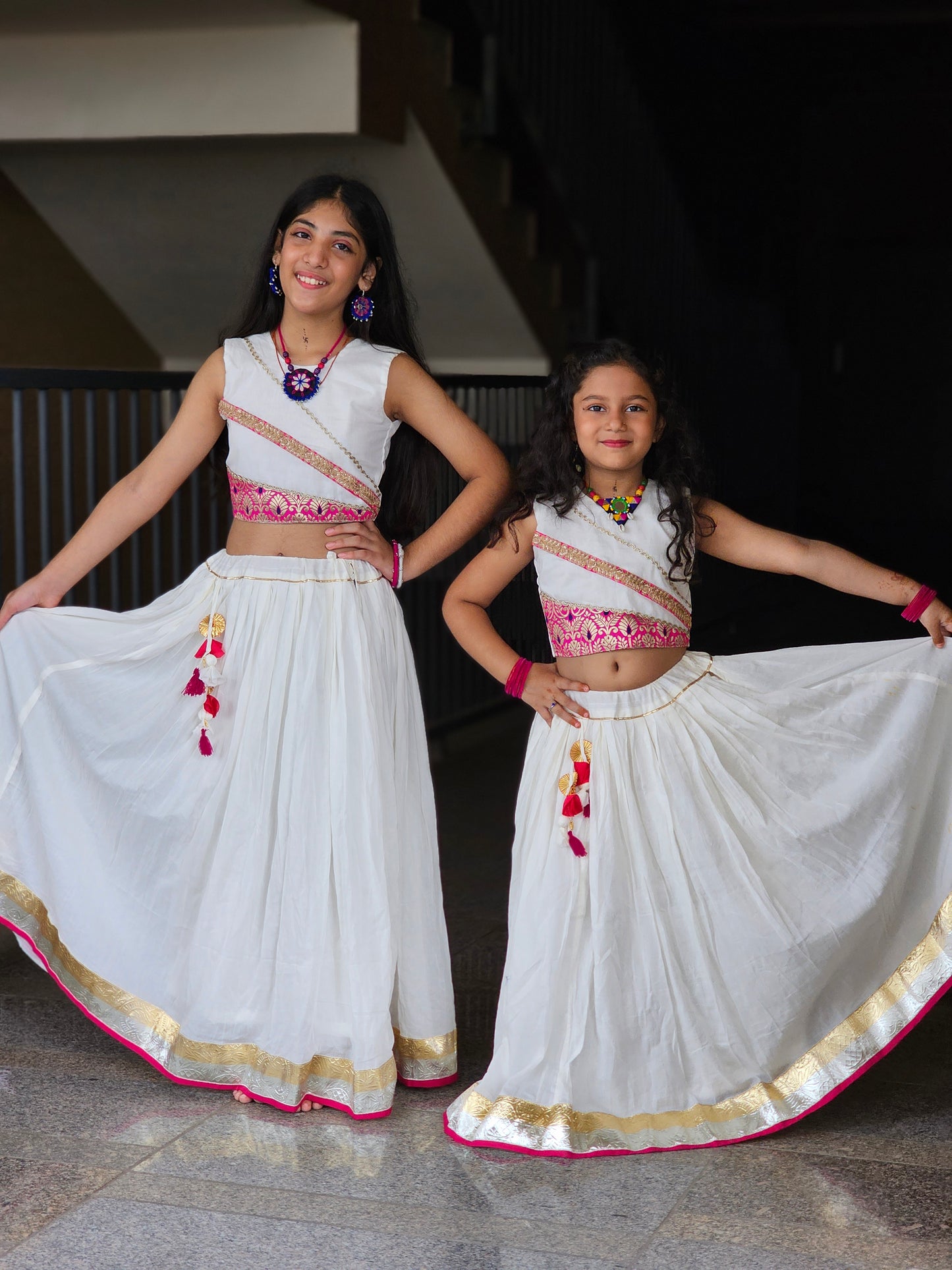Off-White Embroidered Chaniya Choli Set