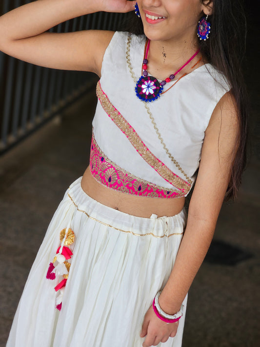 Off-White Embroidered Chaniya Choli Set