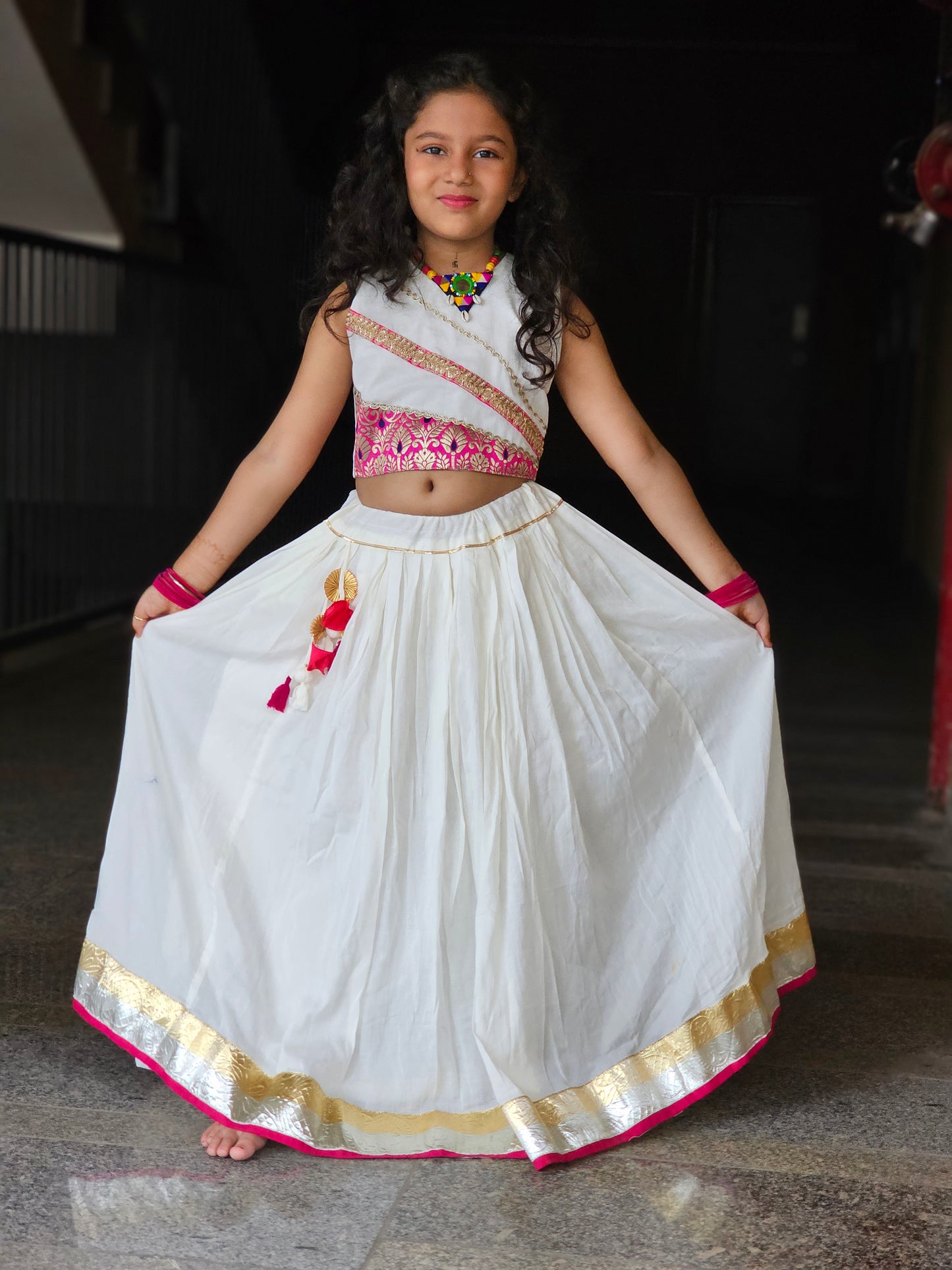 Off-White Embroidered Chaniya Choli Set