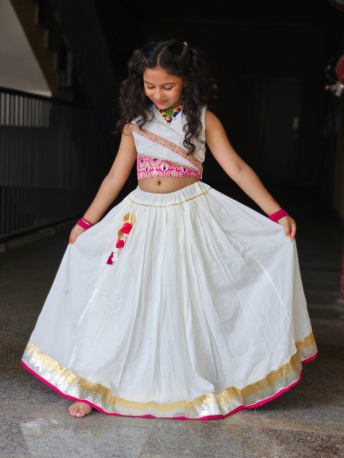 Off-White Embroidered Chaniya Choli Set