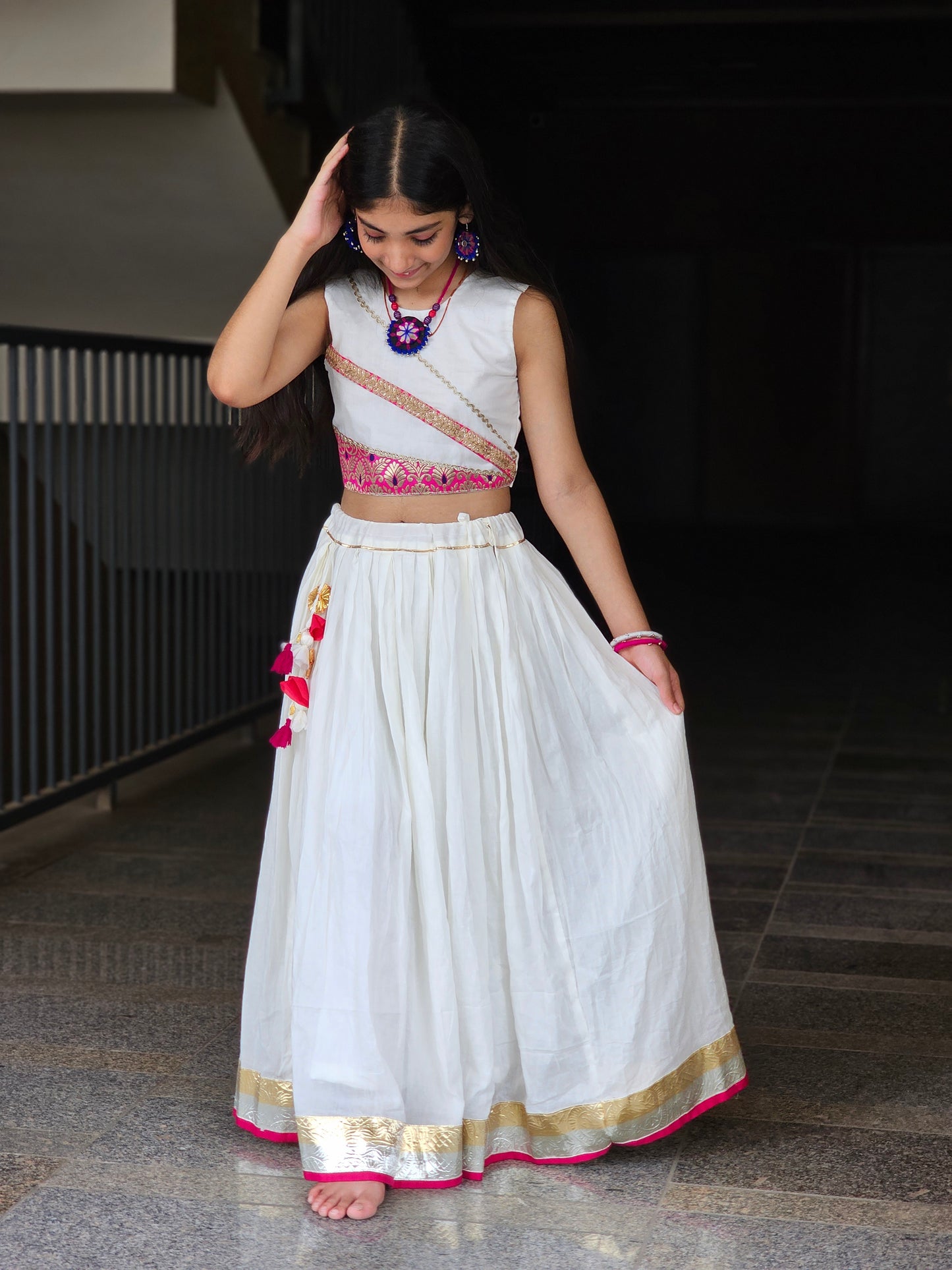 Off-White Embroidered Chaniya Choli Set