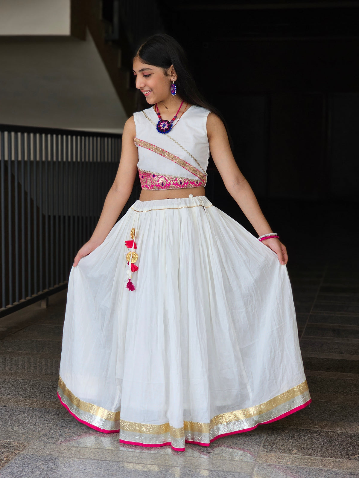 Off-White Embroidered Chaniya Choli Set