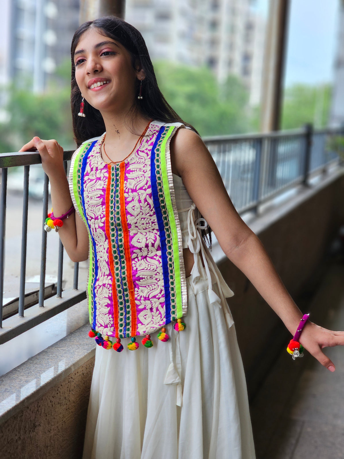 Off-White Embroidered Koti Chaniya choli Set