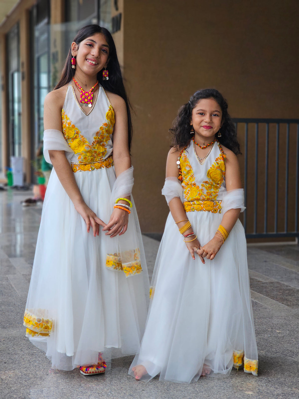 White & Yellow Floral Embroidered Lehenga Set