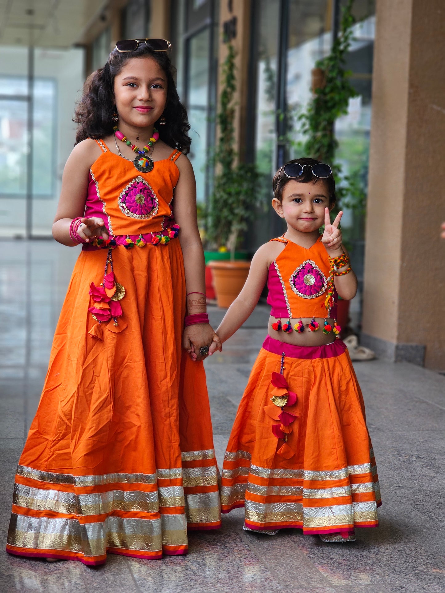 Orange & Rani Pink Kids Chaniya Choli