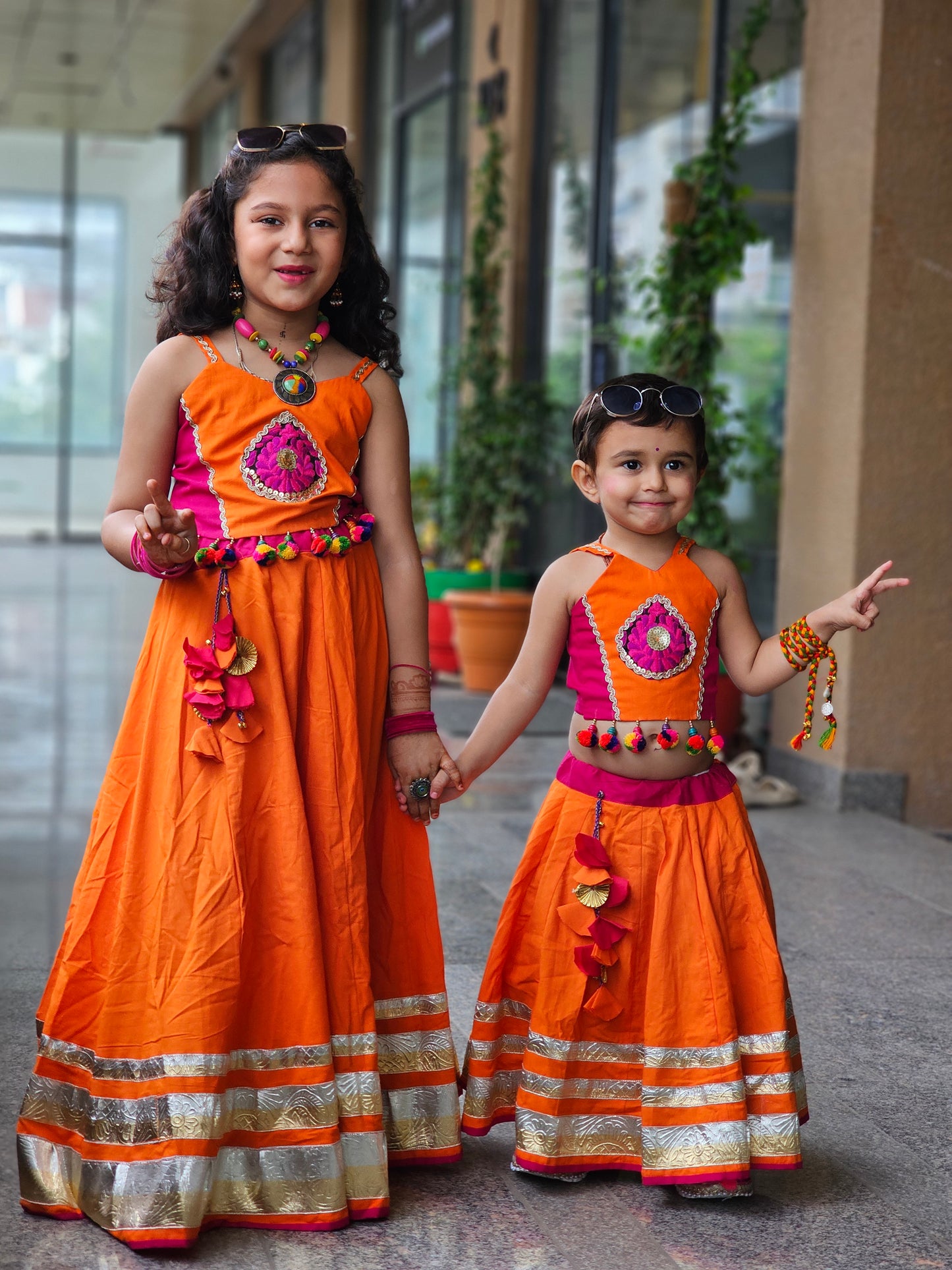 Orange & Rani Pink Kids Chaniya Choli