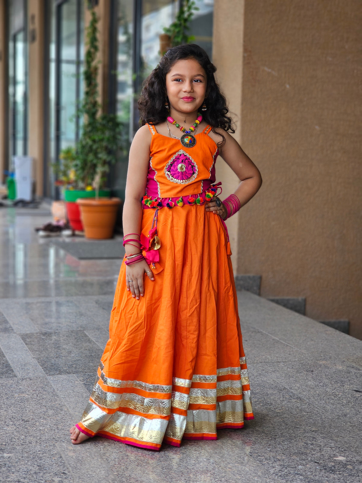 Orange & Rani Pink Kids Chaniya Choli