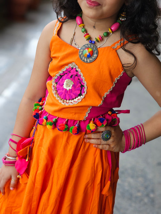 Orange & Rani Pink Kids Chaniya Choli