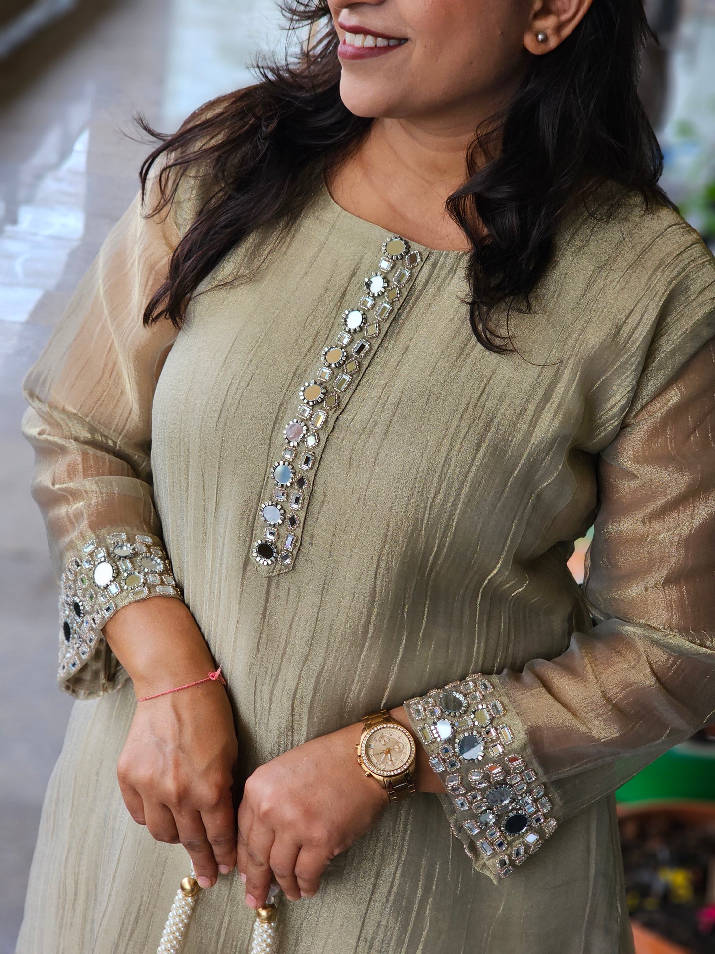 Pistachio Gold Tissue Suit Set