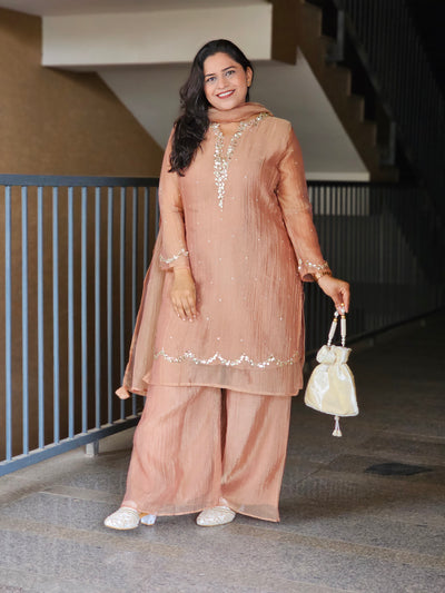 Rose Gold Tissue Silk Embellished Suit Set