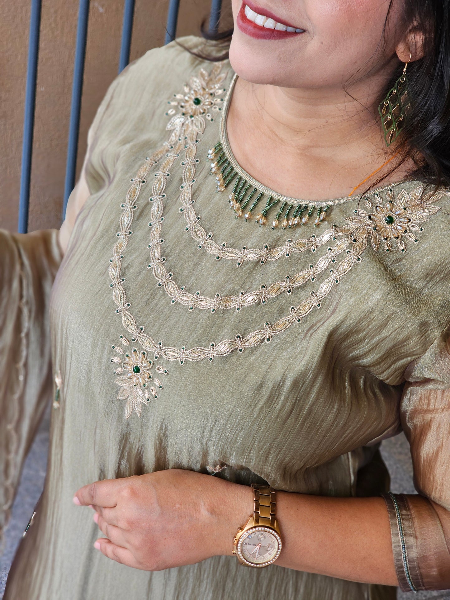 Olive Hand-Embroidered Festive Suit Set