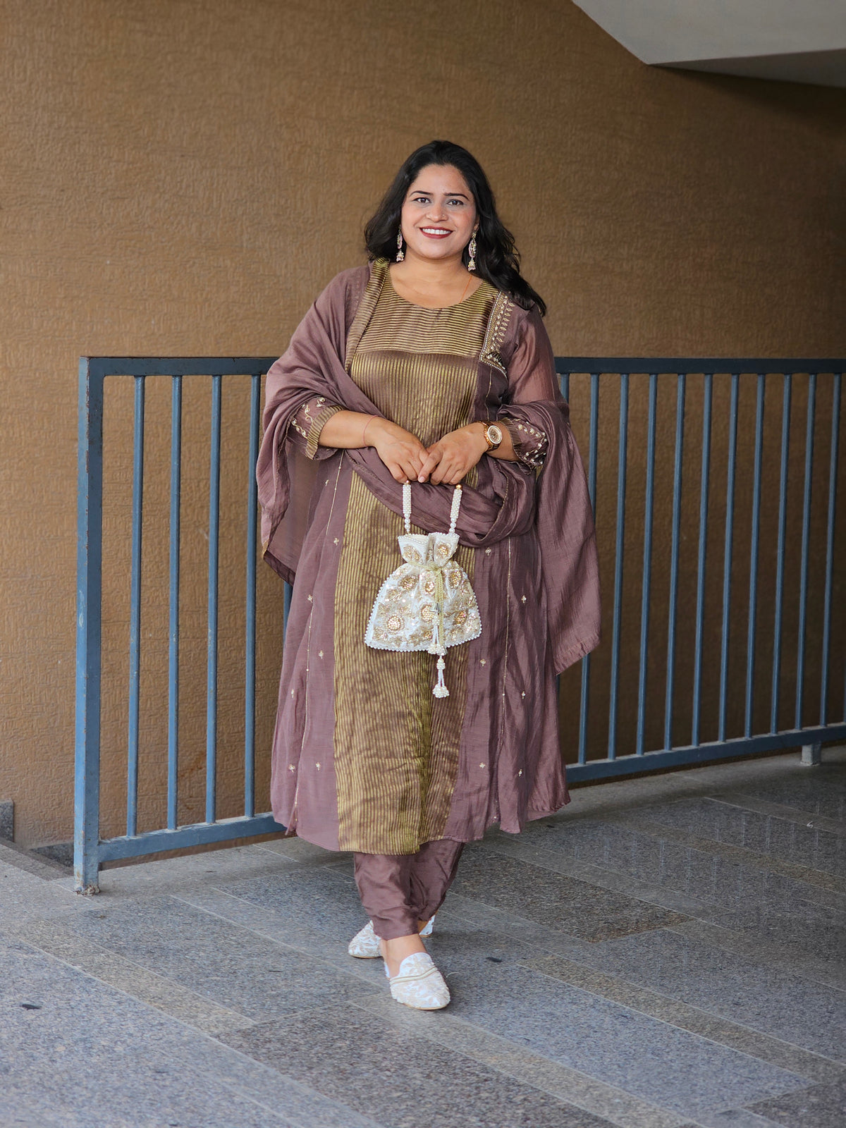 Brown Hand-Embroidered Three-Piece Suit