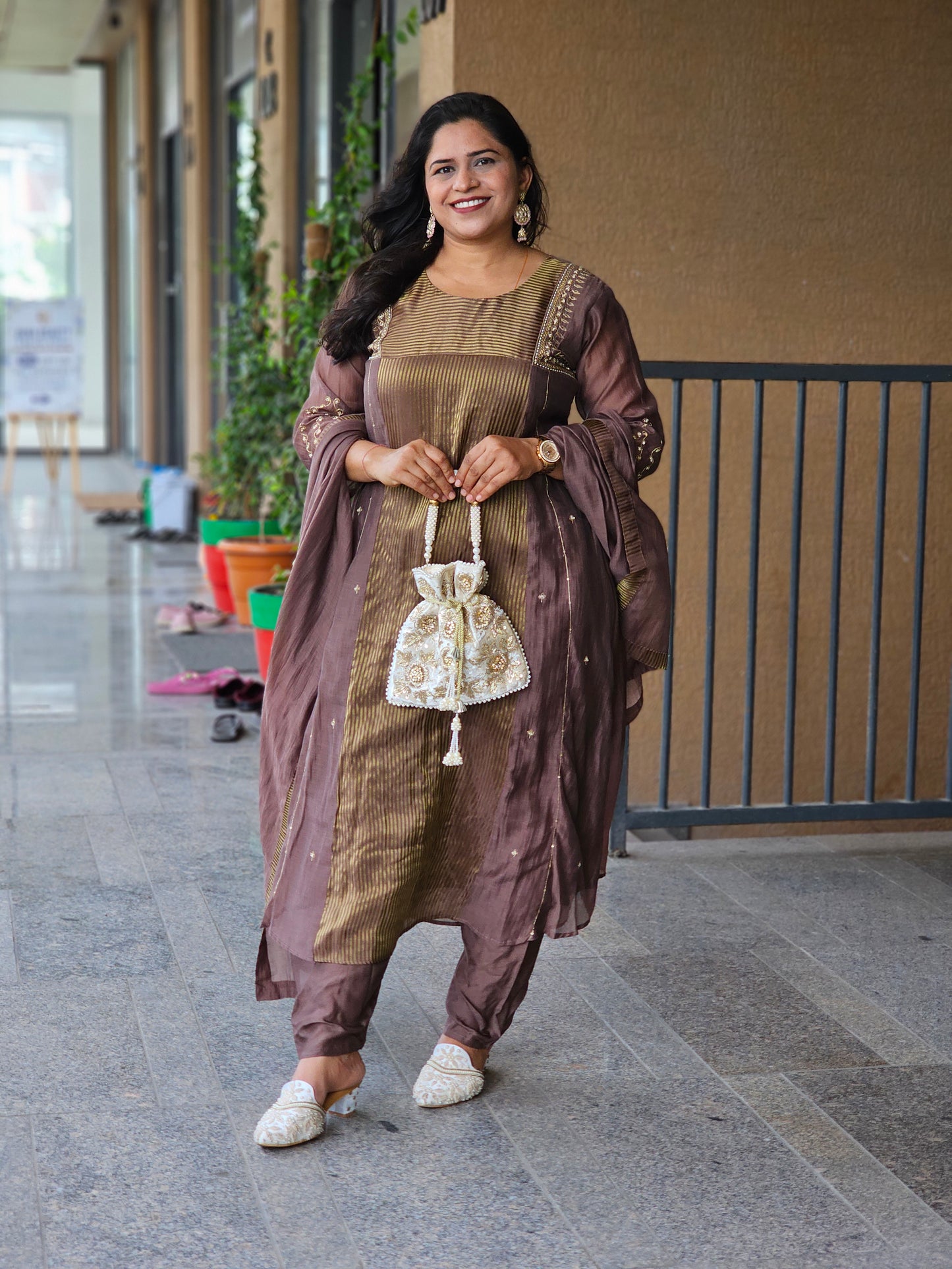 Brown Hand-Embroidered Three-Piece Suit
