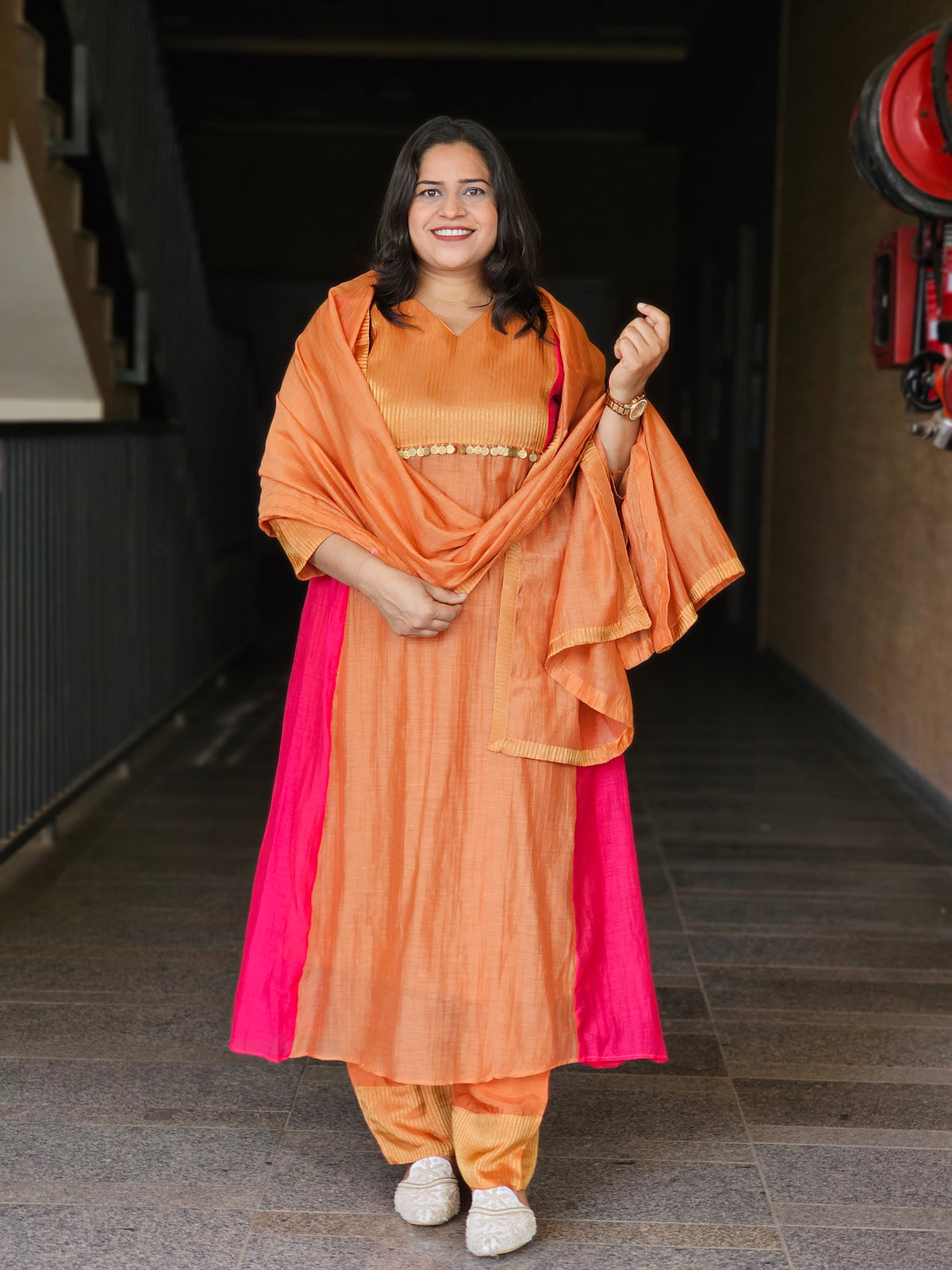 Orange & Pink Three-Piece Suit Set