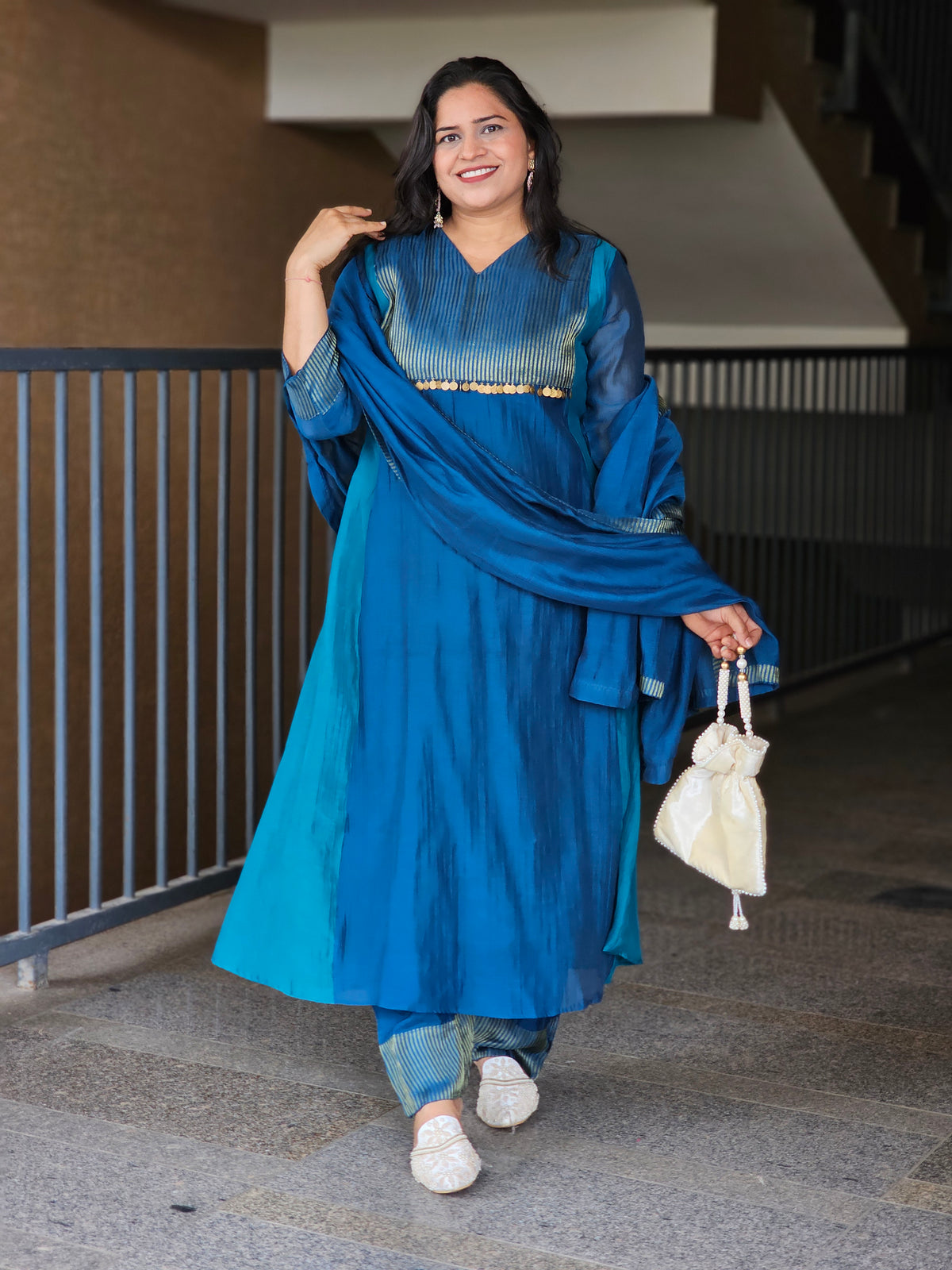 Blue Hand-Embroidered Three-Piece Suit Set