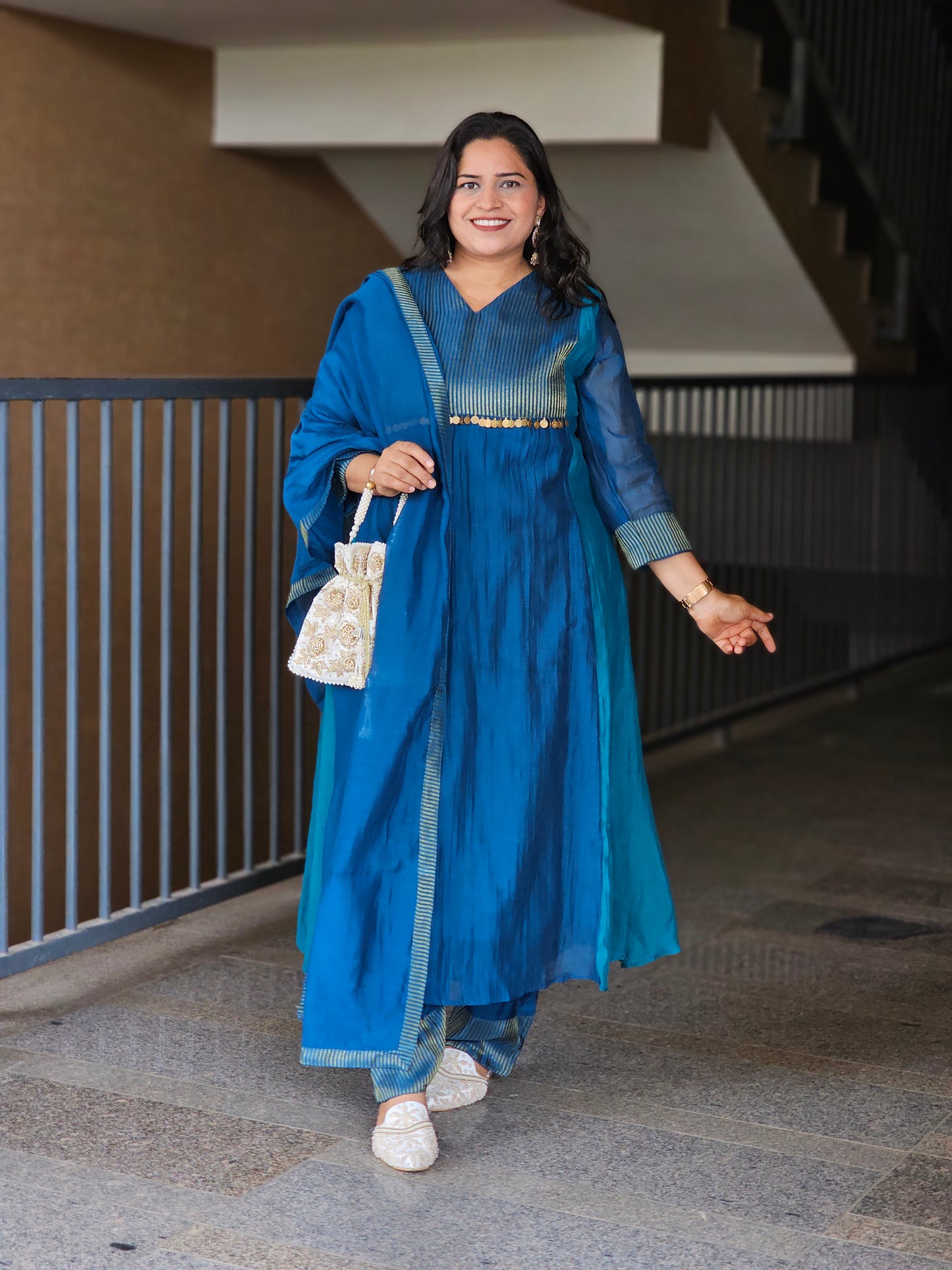 Blue Hand-Embroidered Three-Piece Suit Set