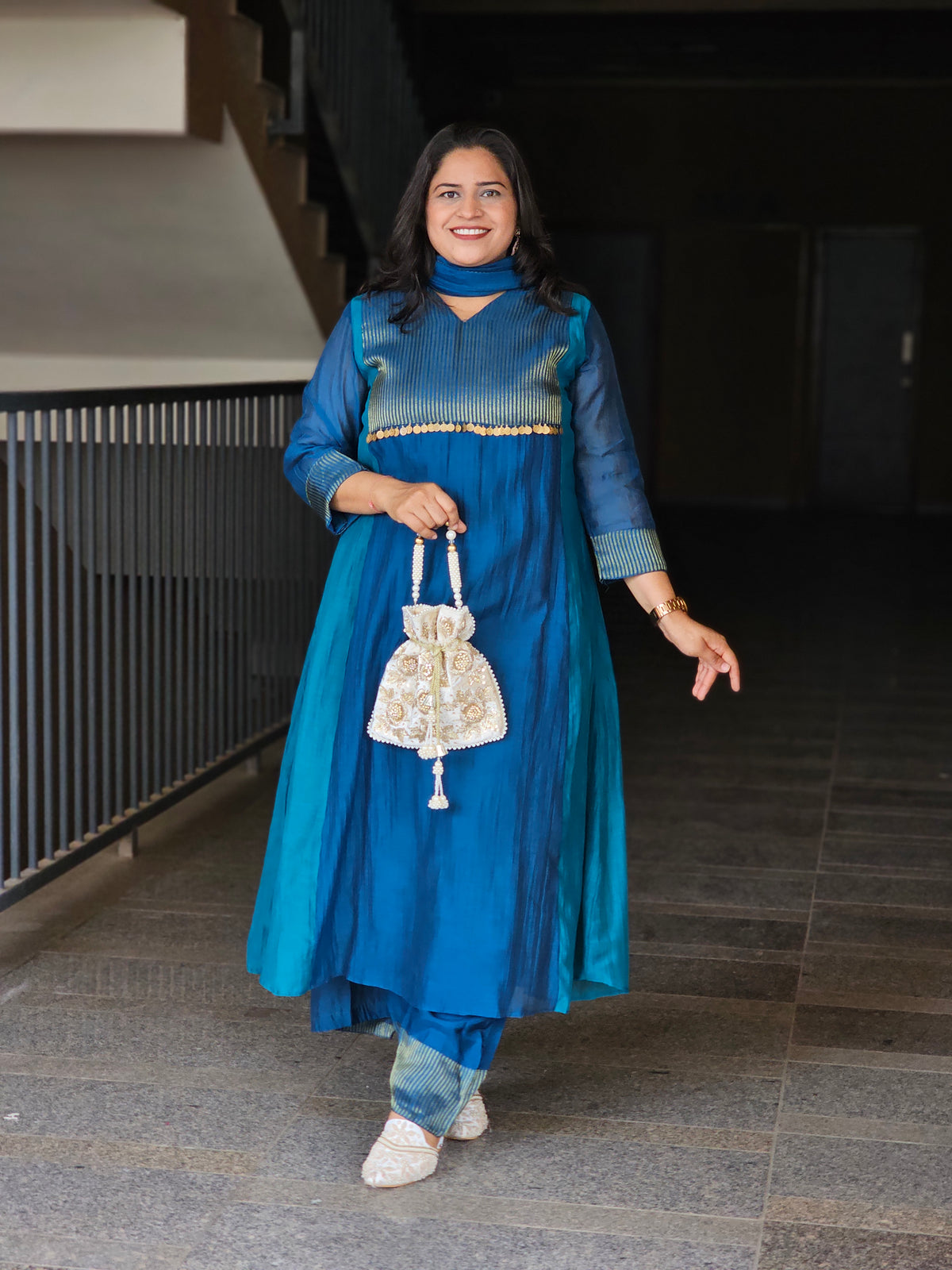 Blue Hand-Embroidered Three-Piece Suit Set
