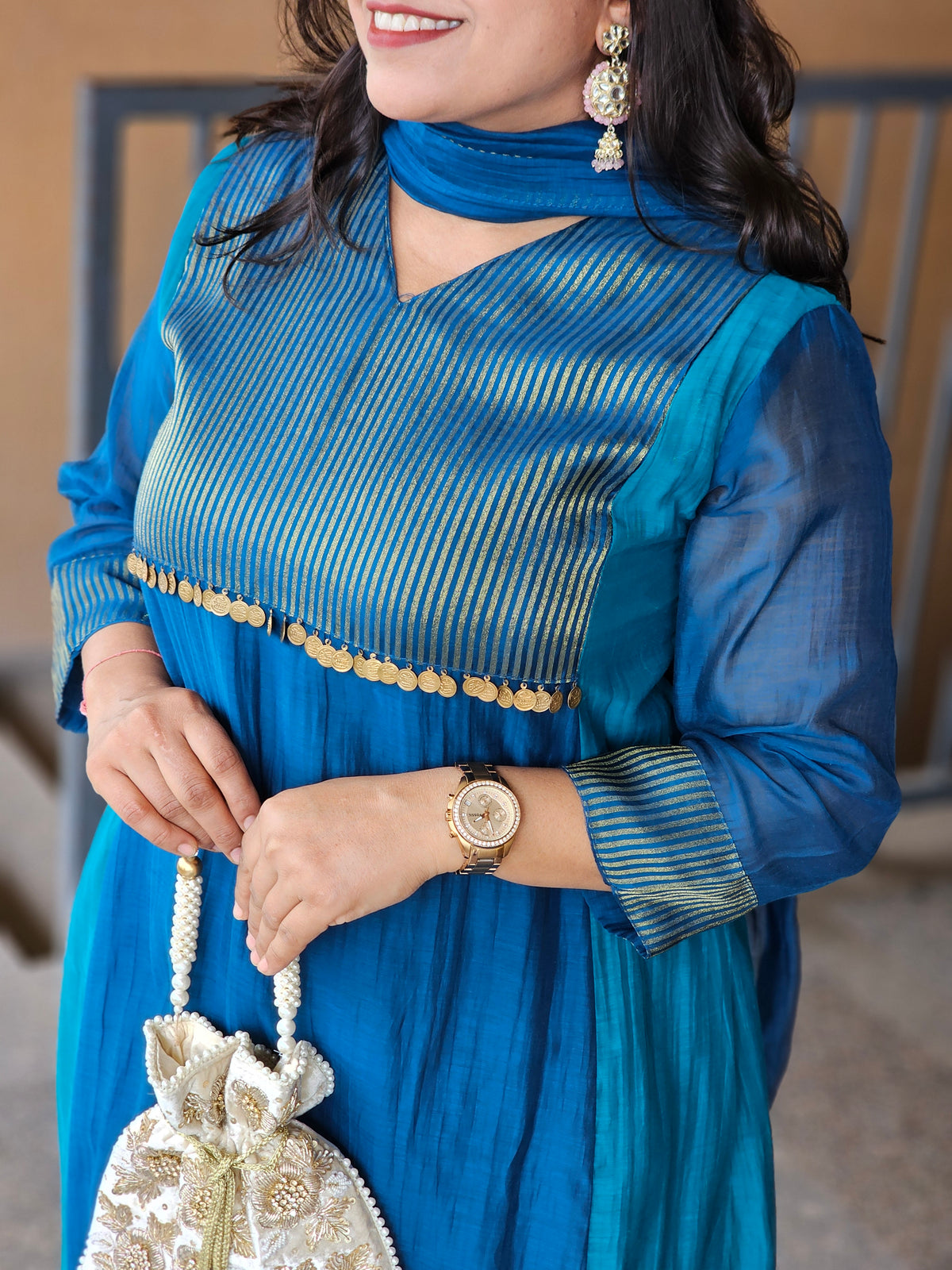 Blue Hand-Embroidered Three-Piece Suit Set