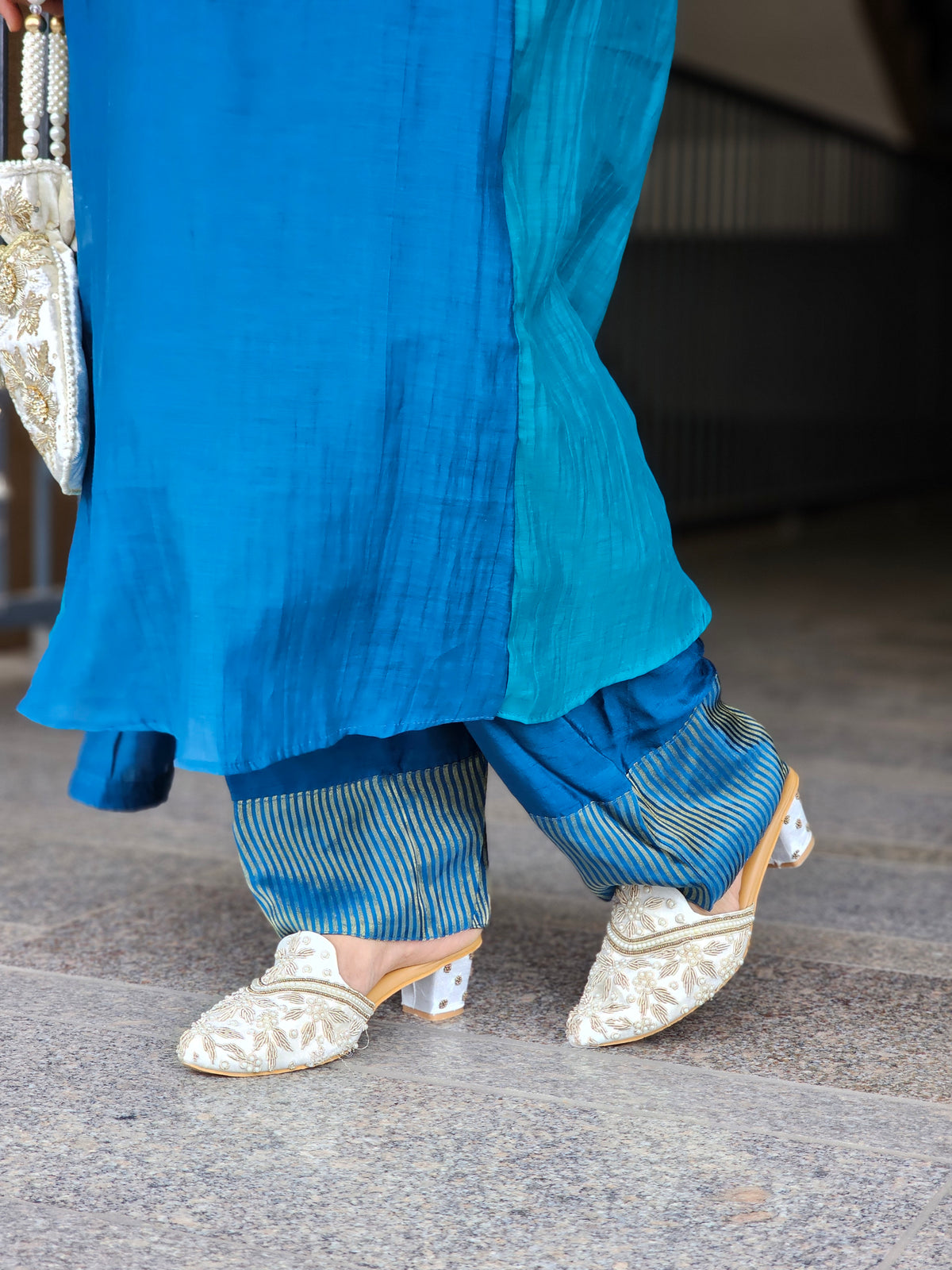Blue Hand-Embroidered Three-Piece Suit Set