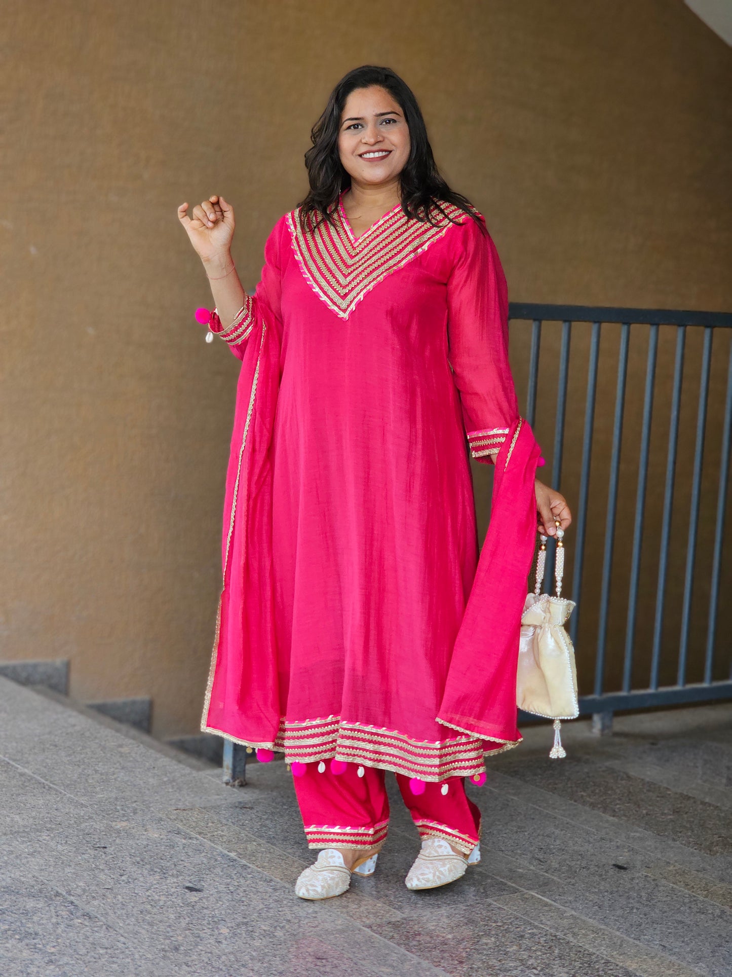 Rani Pink Gota Patti Silk Suit Set