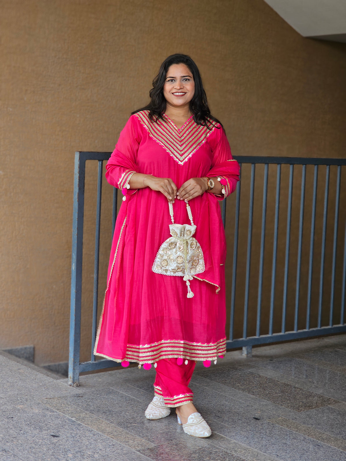 Rani Pink Gota Patti Silk Suit Set