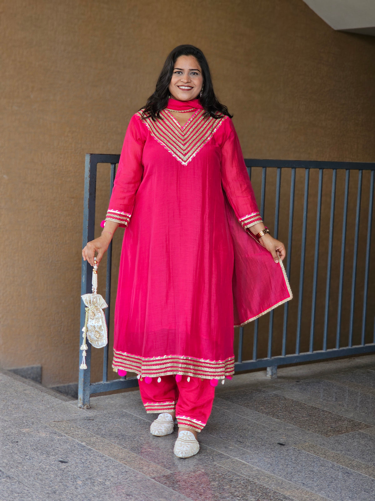 Rani Pink Gota Patti Silk Suit Set