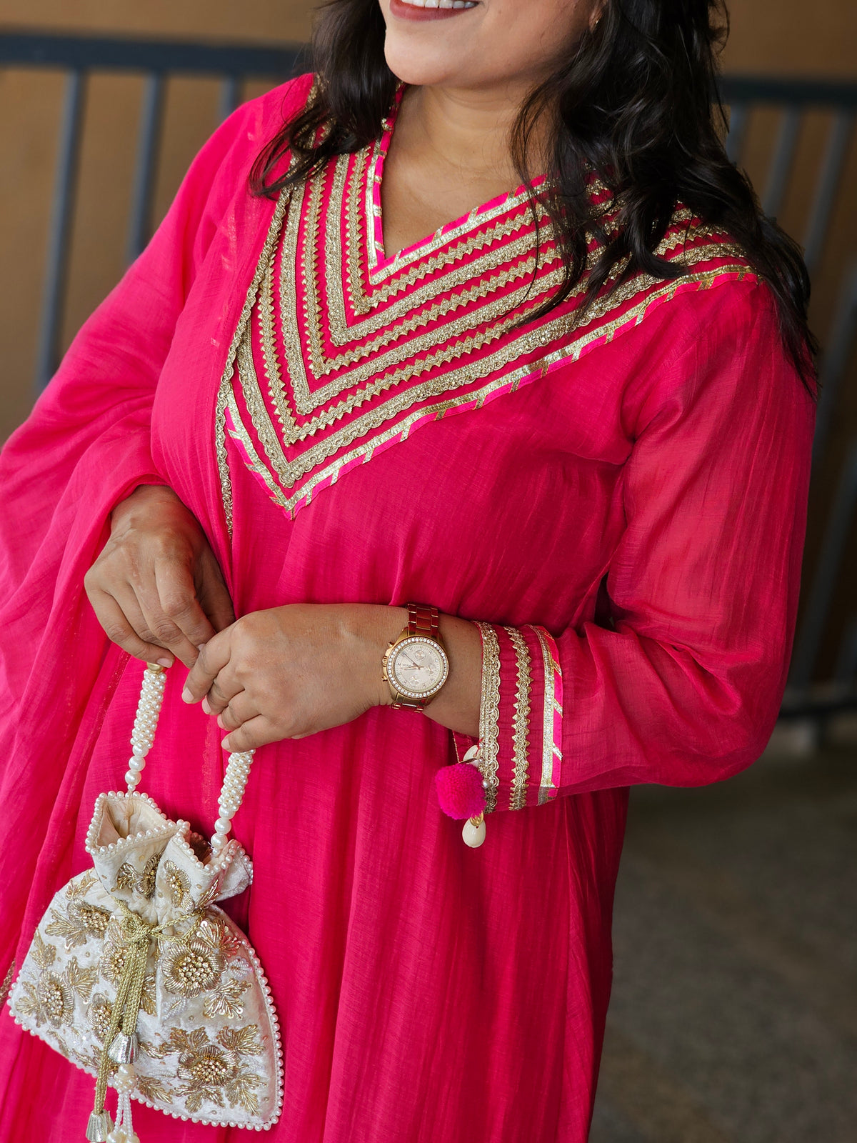 Rani Pink Gota Patti Silk Suit Set