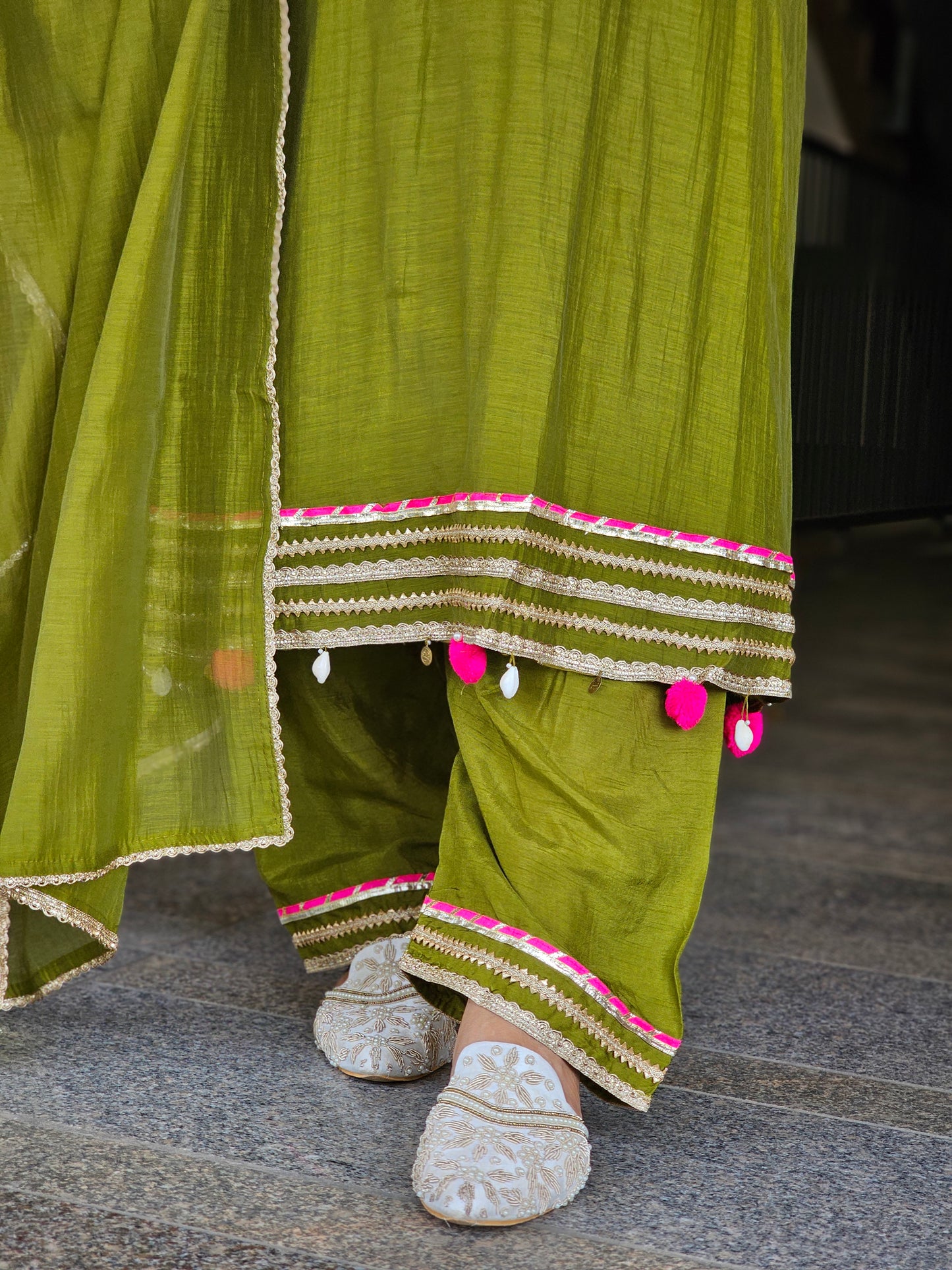 Olive Green Gota Patti Flared Suit Set