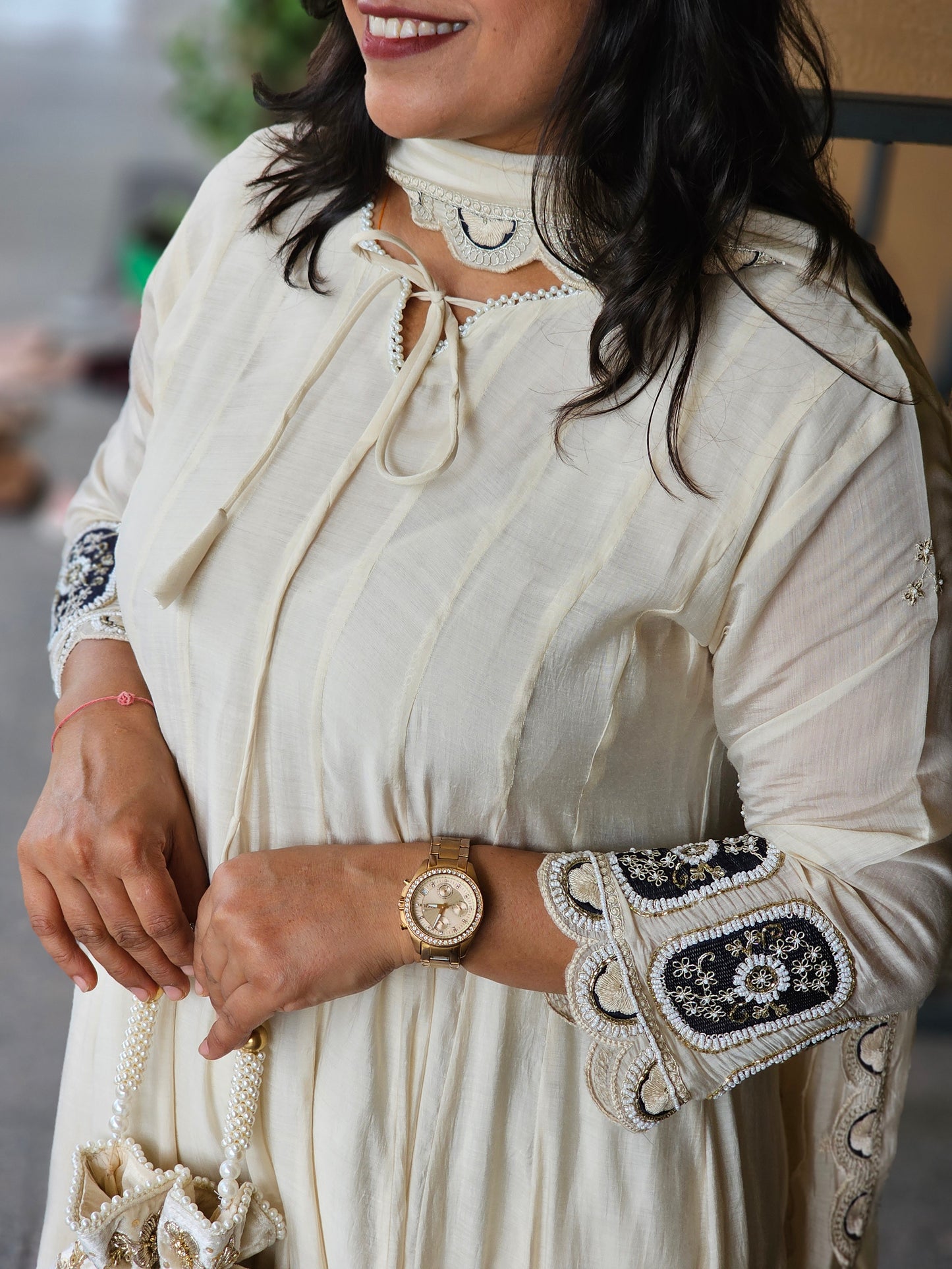 Ivory Embroidered Flared Anarkali Set