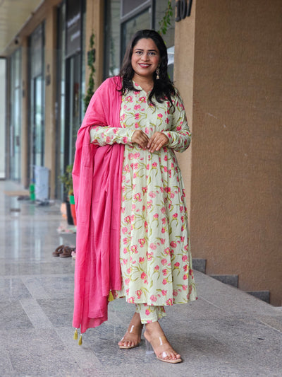 Pink Tulip Floral Flared Anarkali Kurta Set