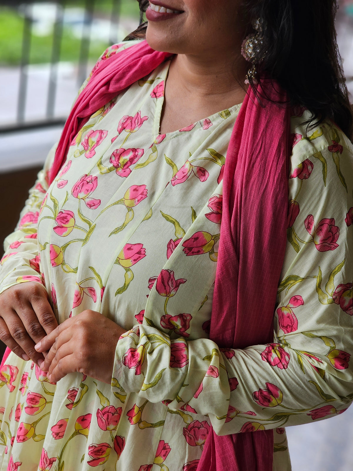 Pink Tulip Floral Flared Anarkali Kurta Set