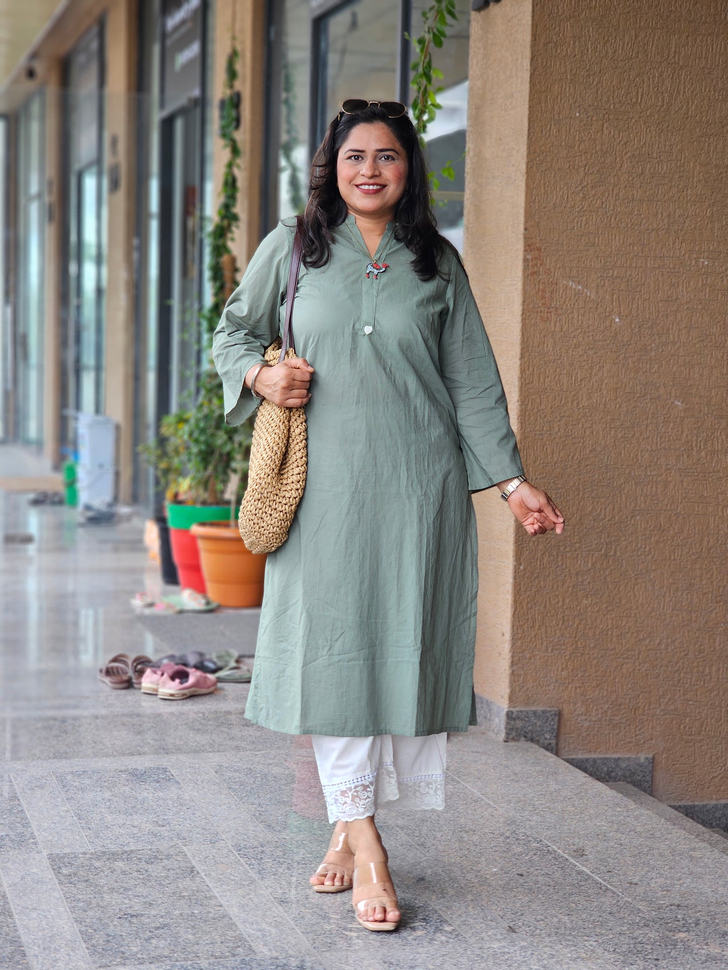 Sage Green Solid Kurta Plazo Set