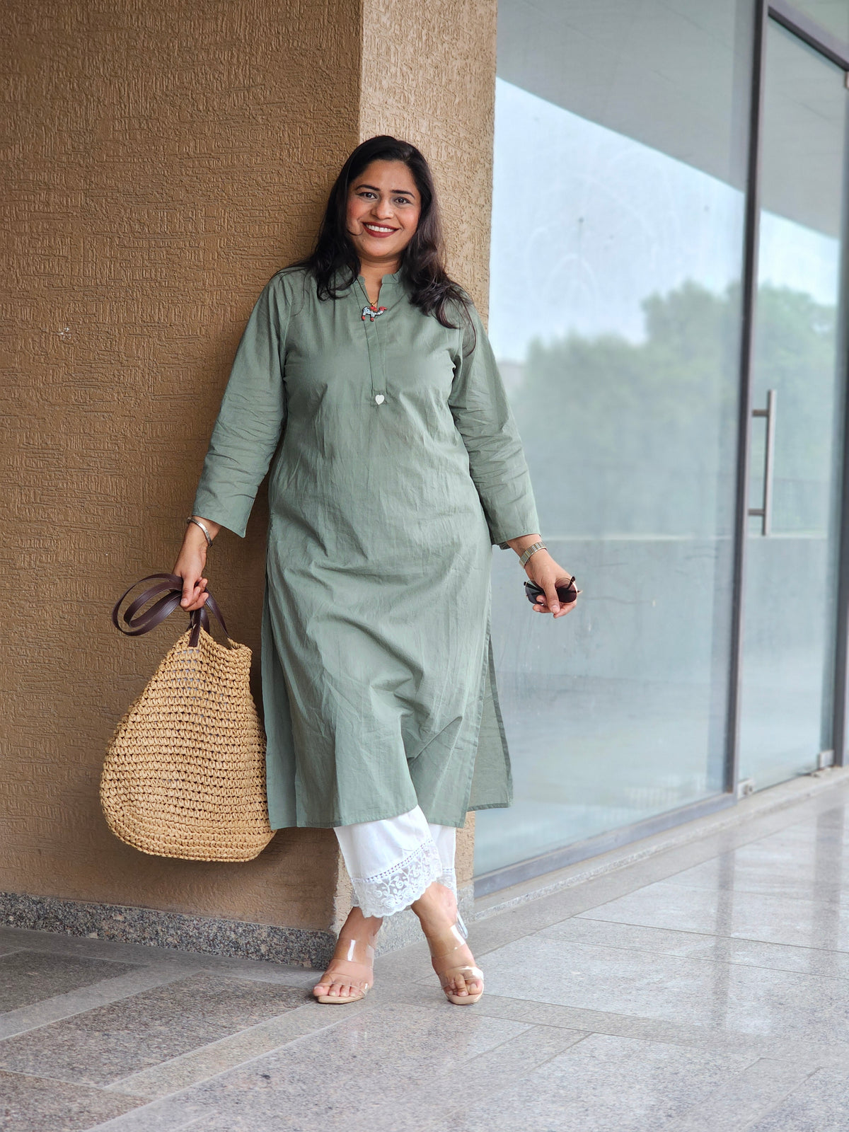 Sage Green Solid Kurta Plazo Set
