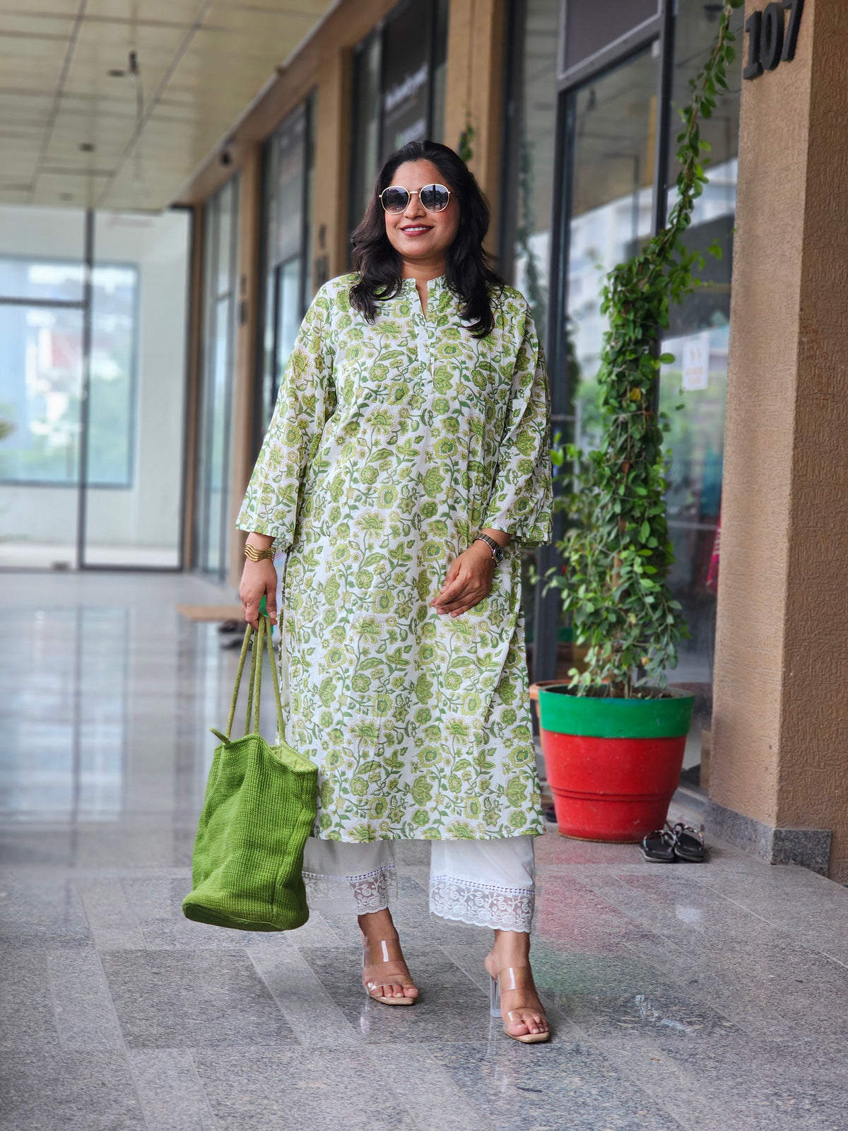 Fresh Green Floral Kurta Plazo Set