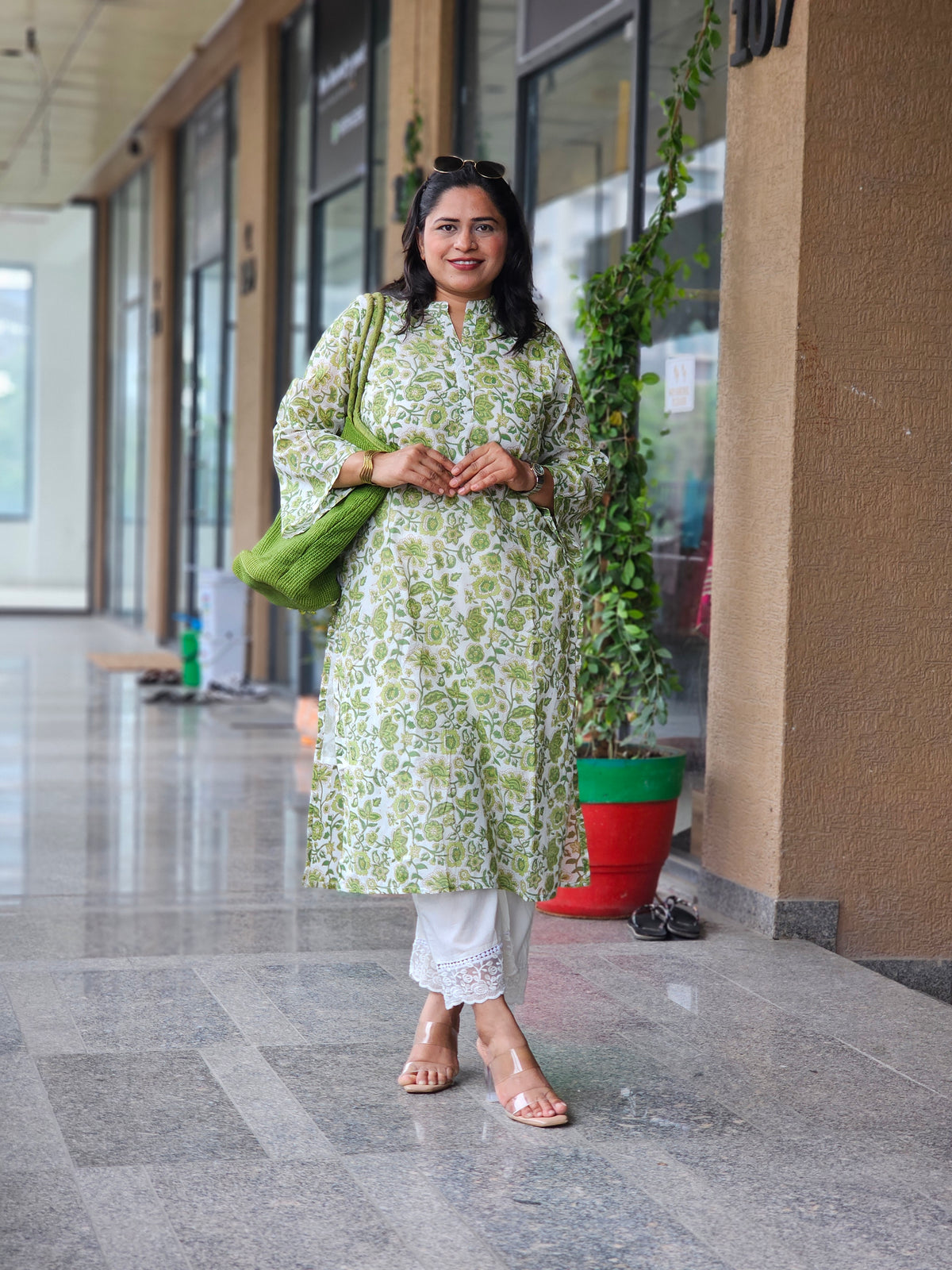Fresh Green Floral Kurta Plazo Set