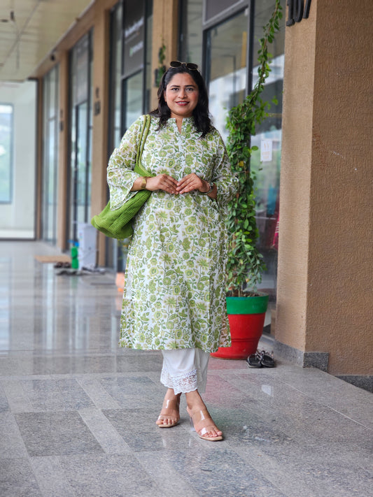 Fresh Green Floral Kurta Plazo Set