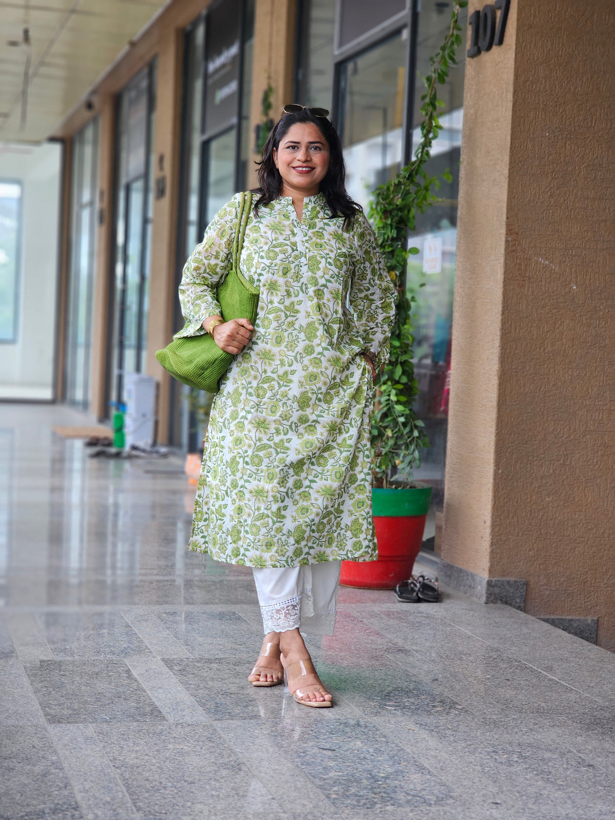 Fresh Green Floral Kurta Plazo Set
