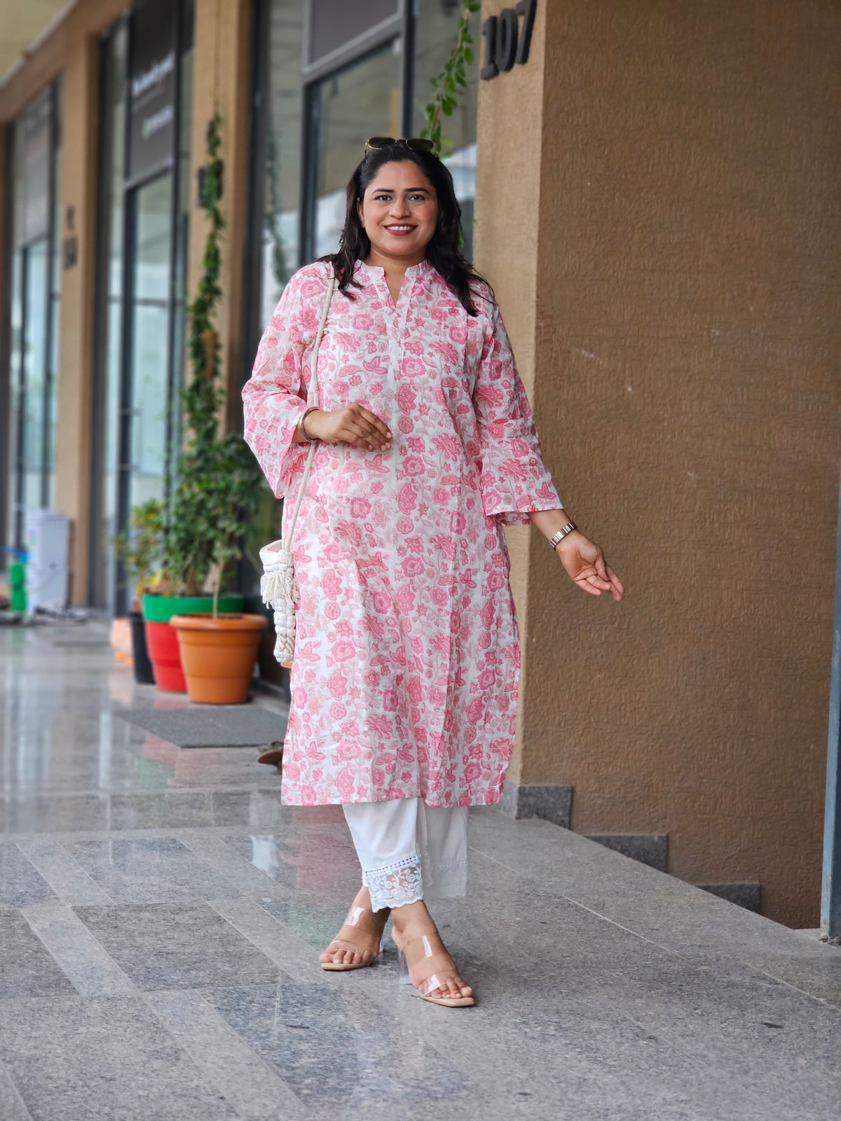 Pink Floral Printed Kurta Plazo Set