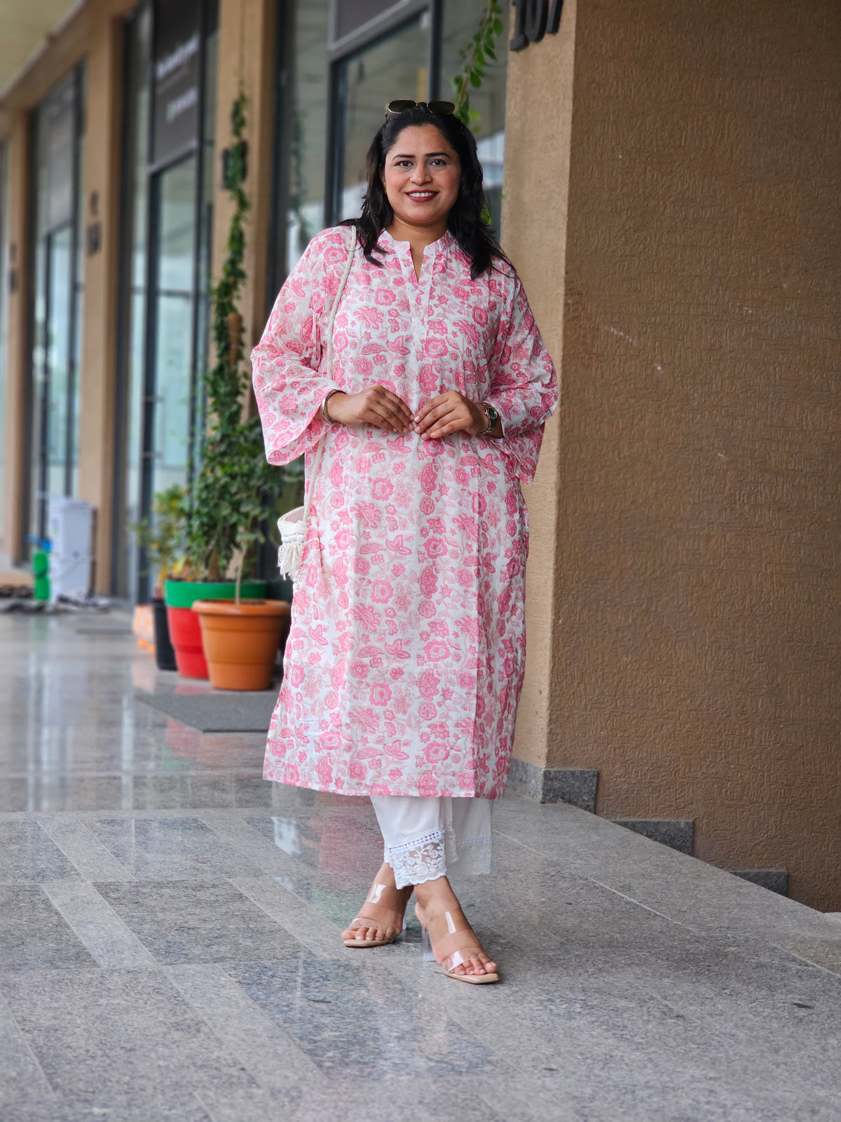 Pink Floral Printed Kurta Plazo Set