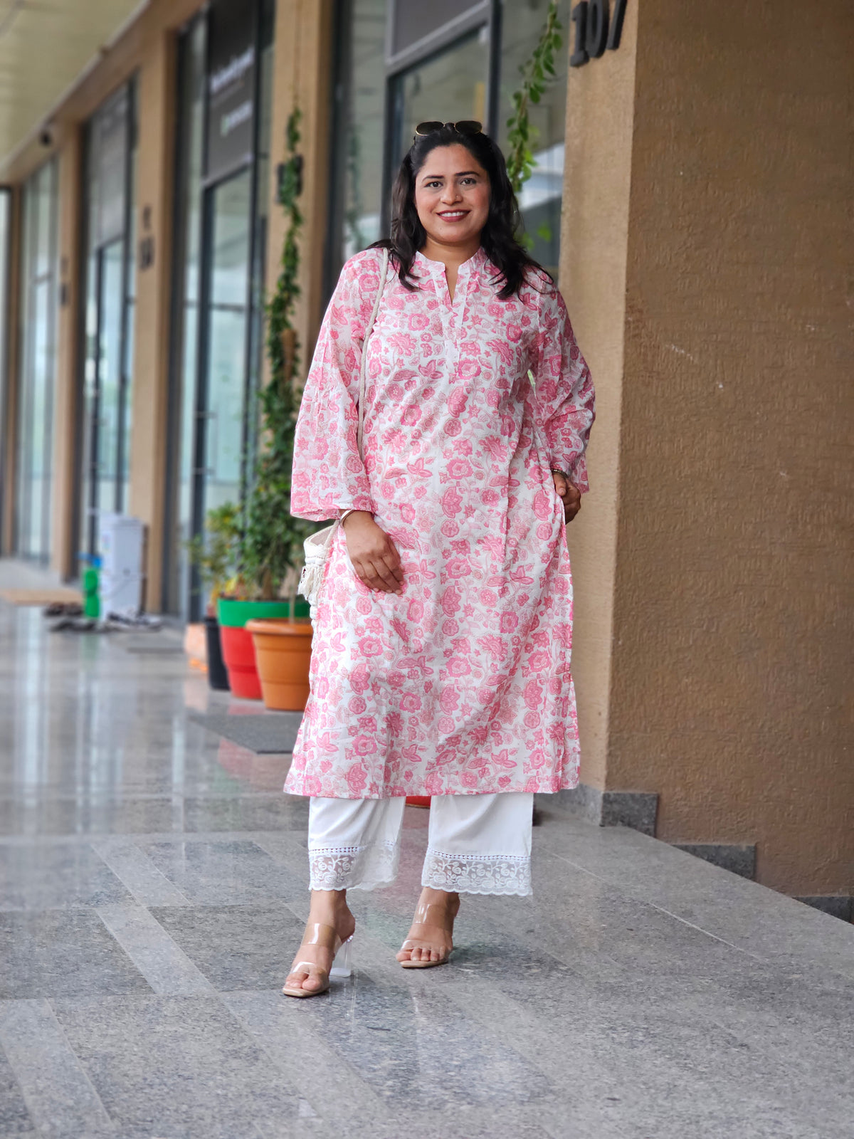 Pink Floral Printed Kurta Plazo Set