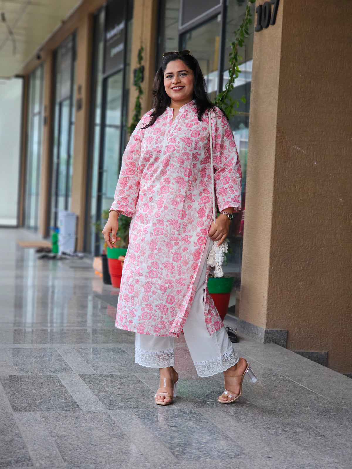 Pink Floral Printed Kurta Plazo Set
