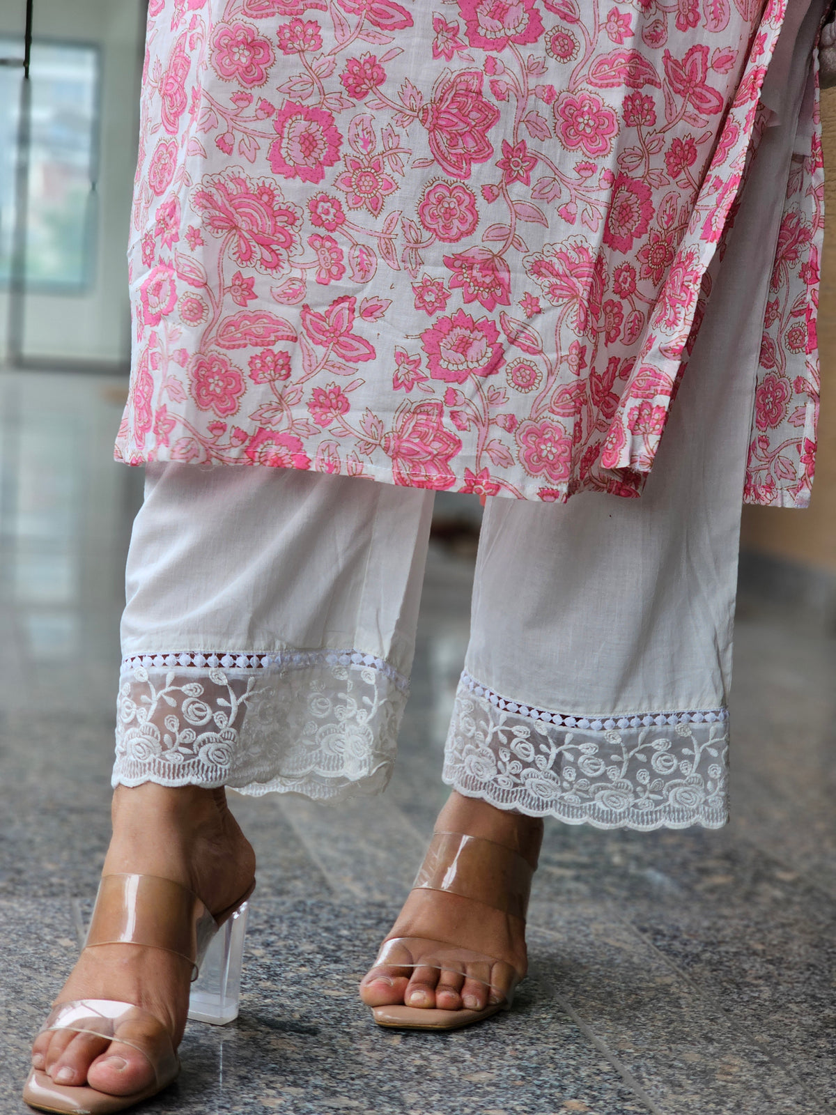 Pink Floral Printed Kurta Plazo Set